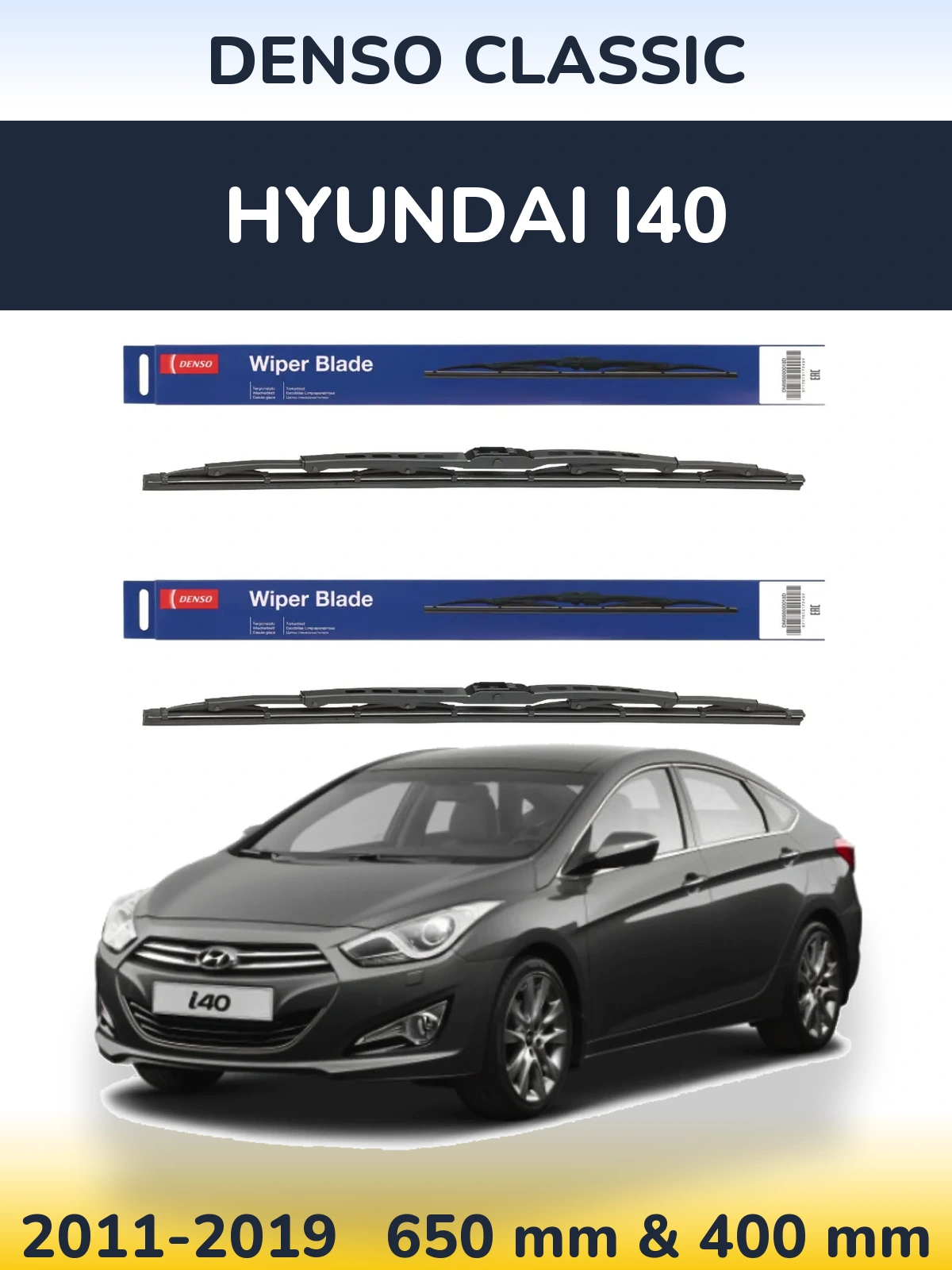Front wiper blade set Denso Classic 650 & 400 мм for Hyundai i40 2011-2019