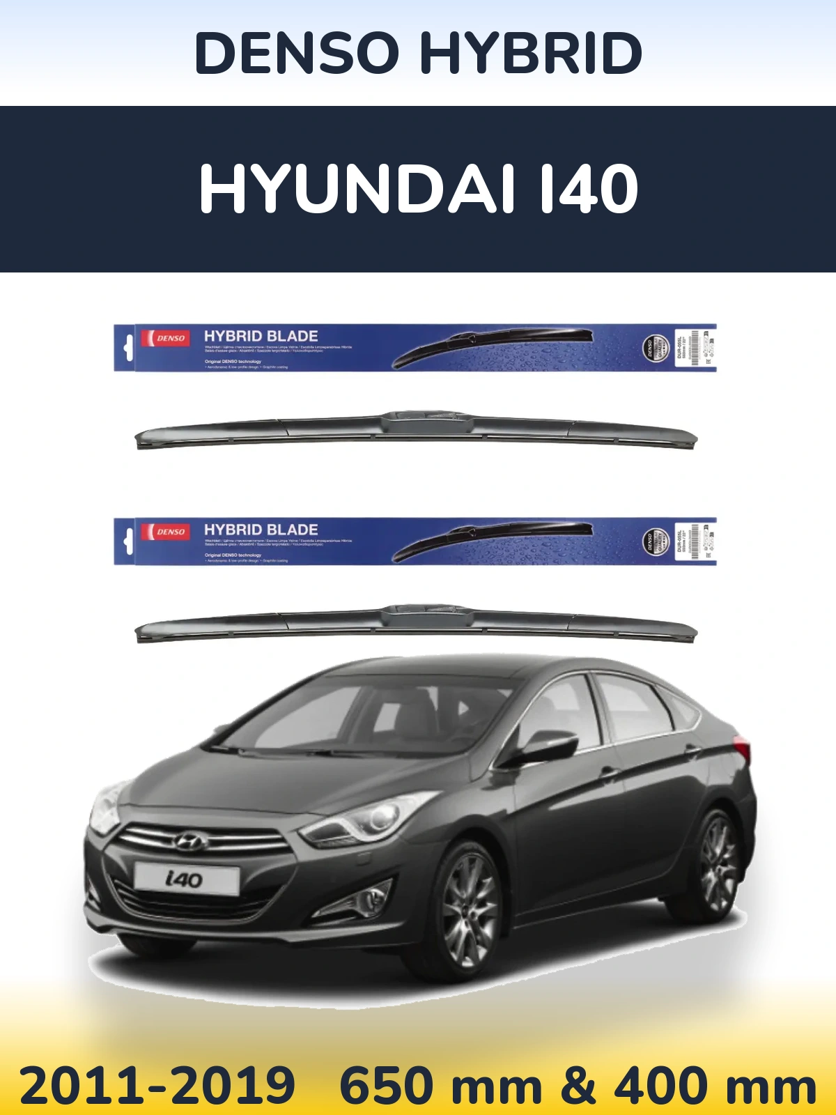 Front wiper blade set Denso Hybrid 650 & 400 мм for Hyundai i40 2011-2019