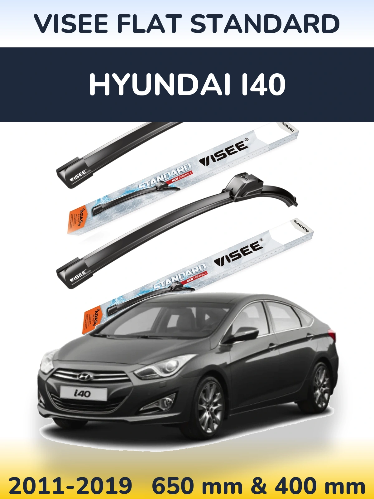 Front wiper blade set VISEE FLAT STANDARD 650 & 400 мм for Hyundai i40 2011-2019