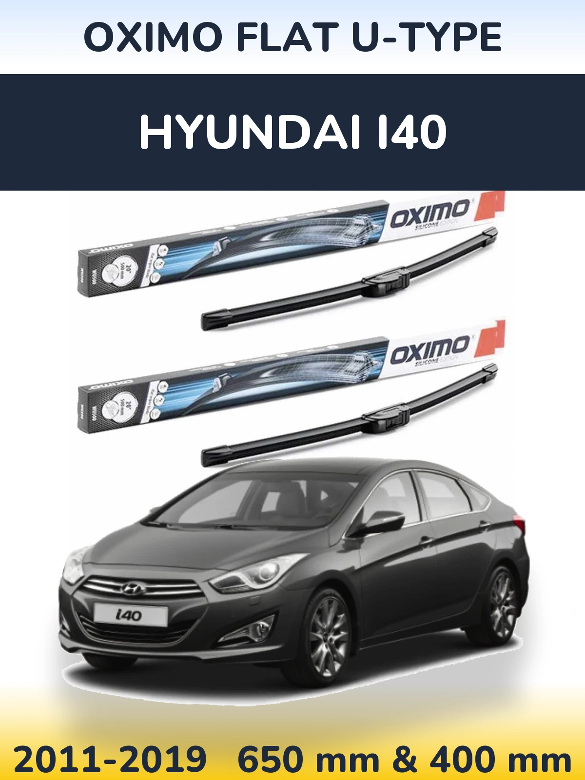 Front wiper blade set Oximo Flat U-type 650 & 400 мм for Hyundai i40 2011-2019