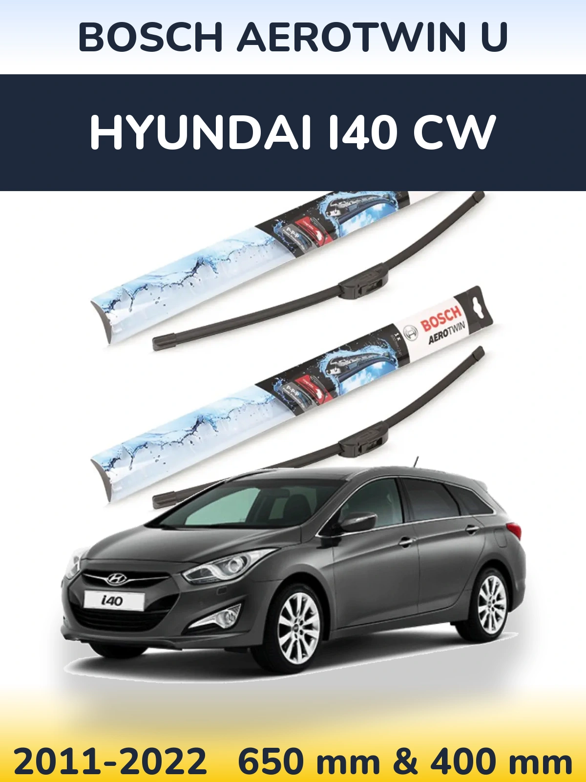 Комплект передніх щіток BOSCH AeroTwin U 650 & 400 мм для Hyundai i40 CW 2011-2022