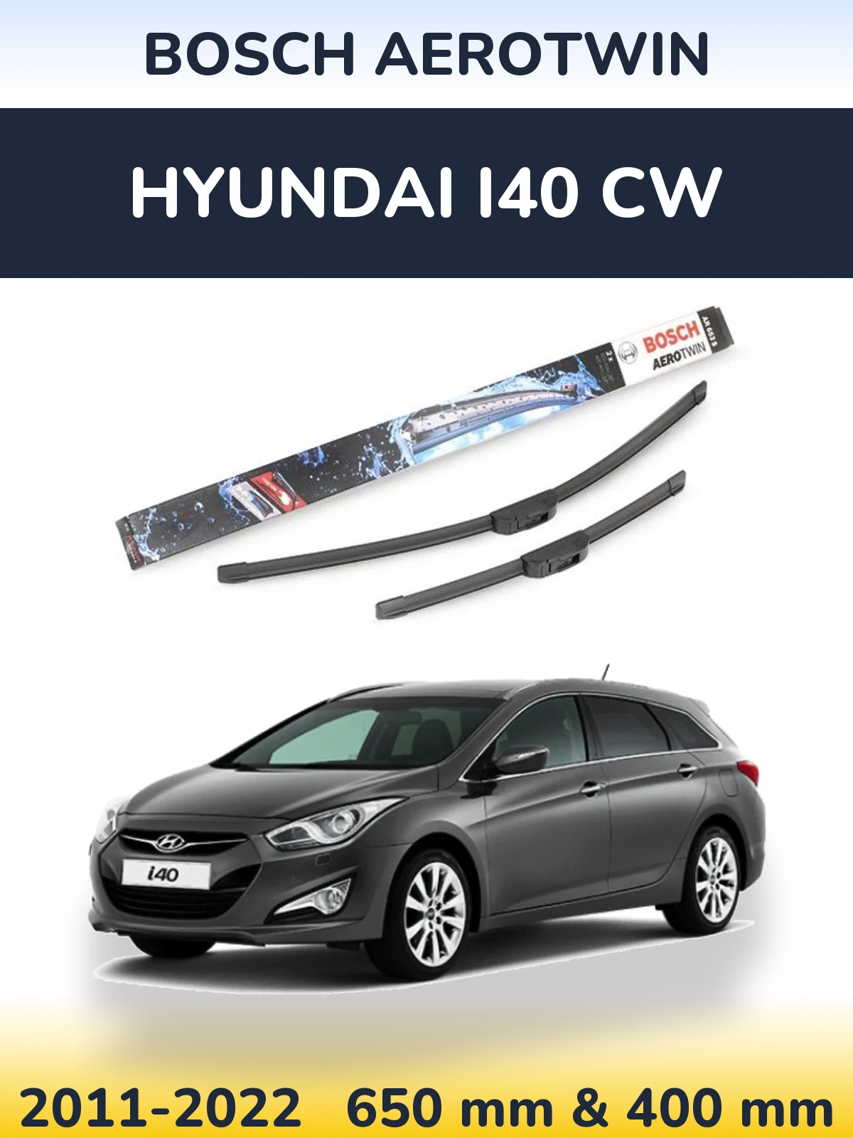 Front wiper blade set BOSCH AeroTwin 650 & 400 мм for Hyundai i40 CW 2011-2022