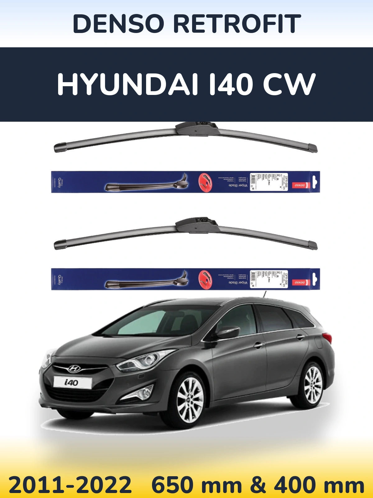 Front wiper blade set Denso Retrofit 650 & 400 мм for Hyundai i40 CW 2011-2022