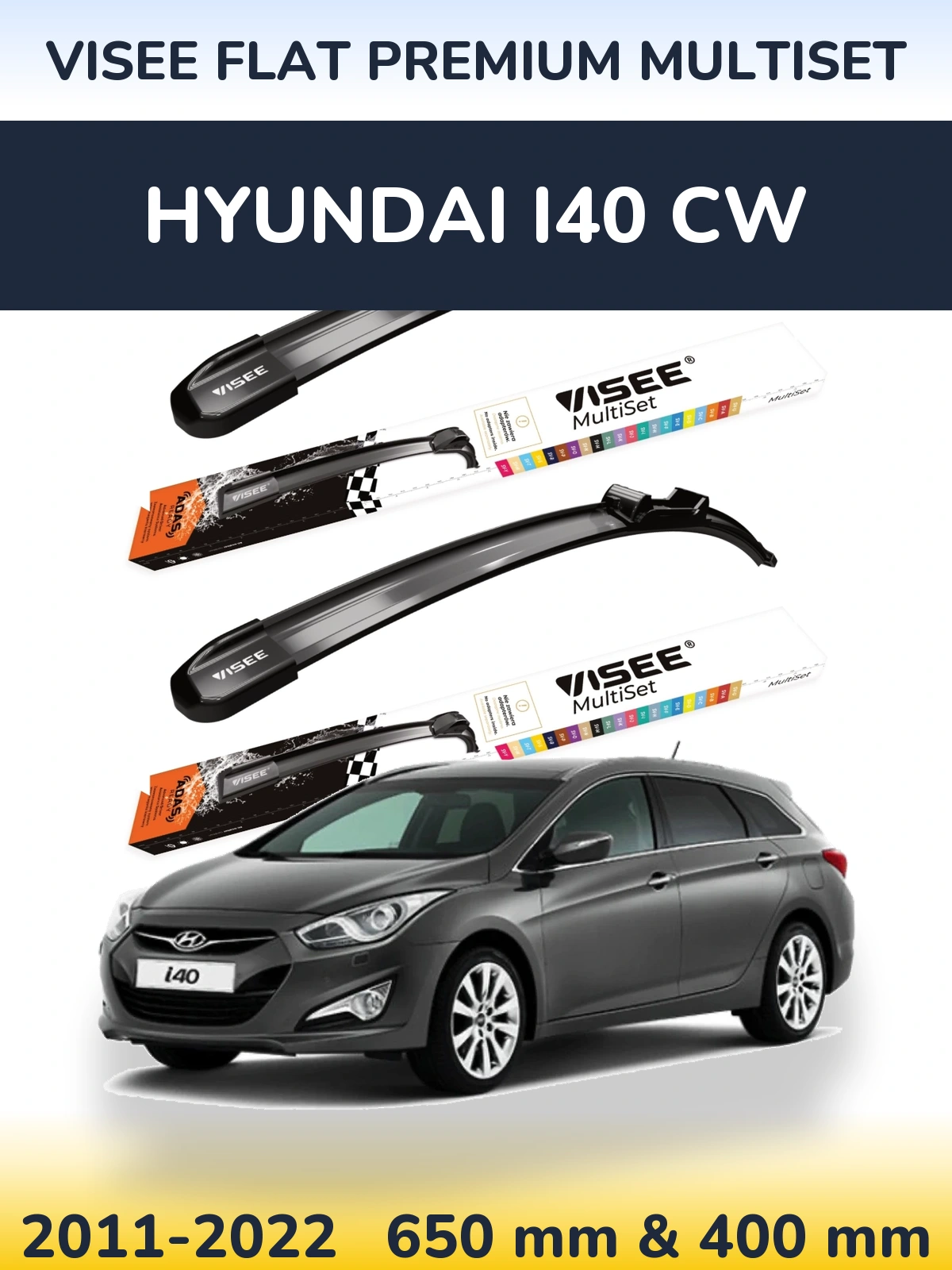 Комплект передних дворников VISEE FLAT PREMIUM MultiSet 650 & 400 мм для Hyundai i40 CW 2011-2022