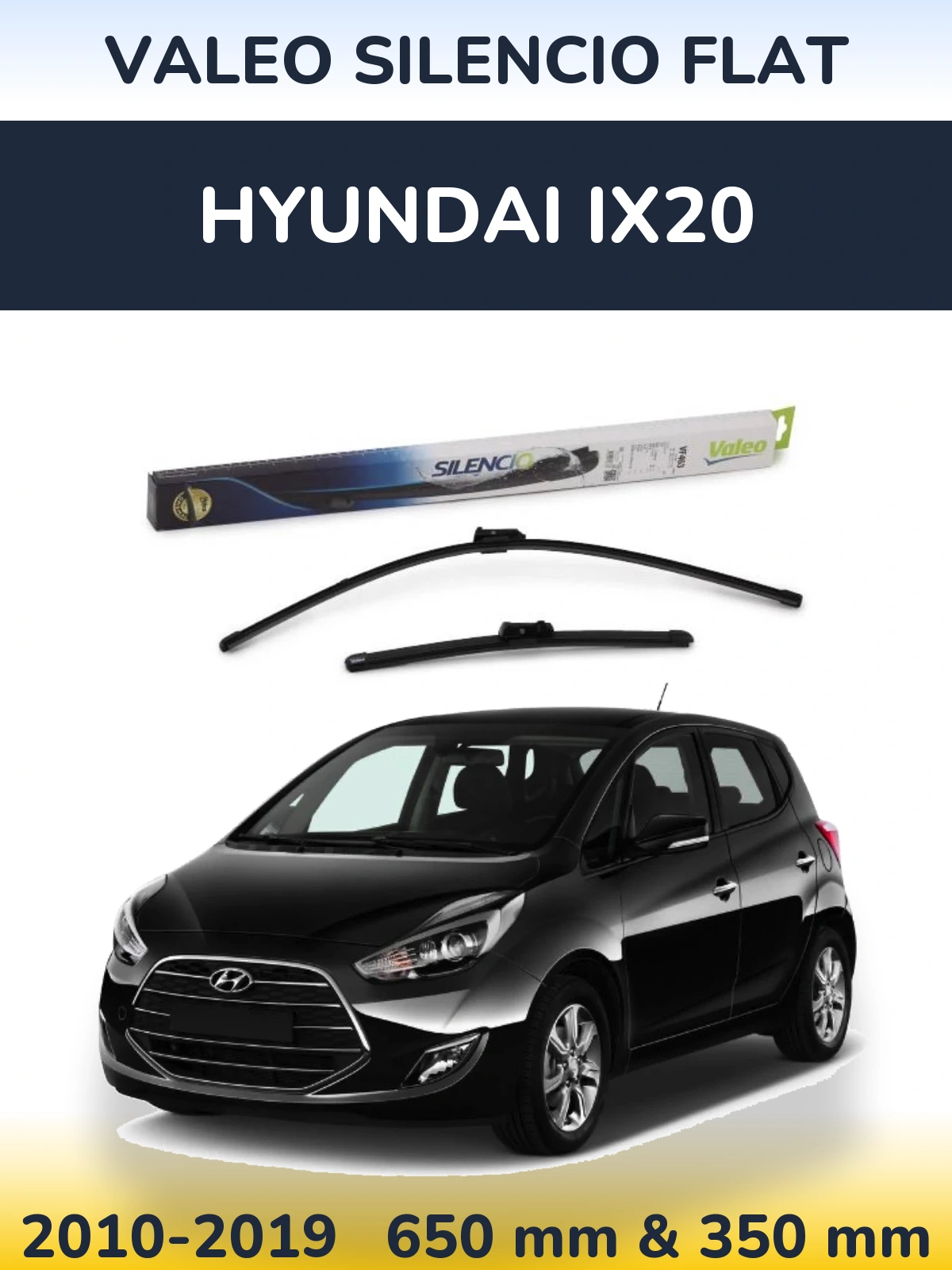 Front wiper blade set Valeo Silencio Flat 650 & 350 мм for Hyundai ix20 2010-2019