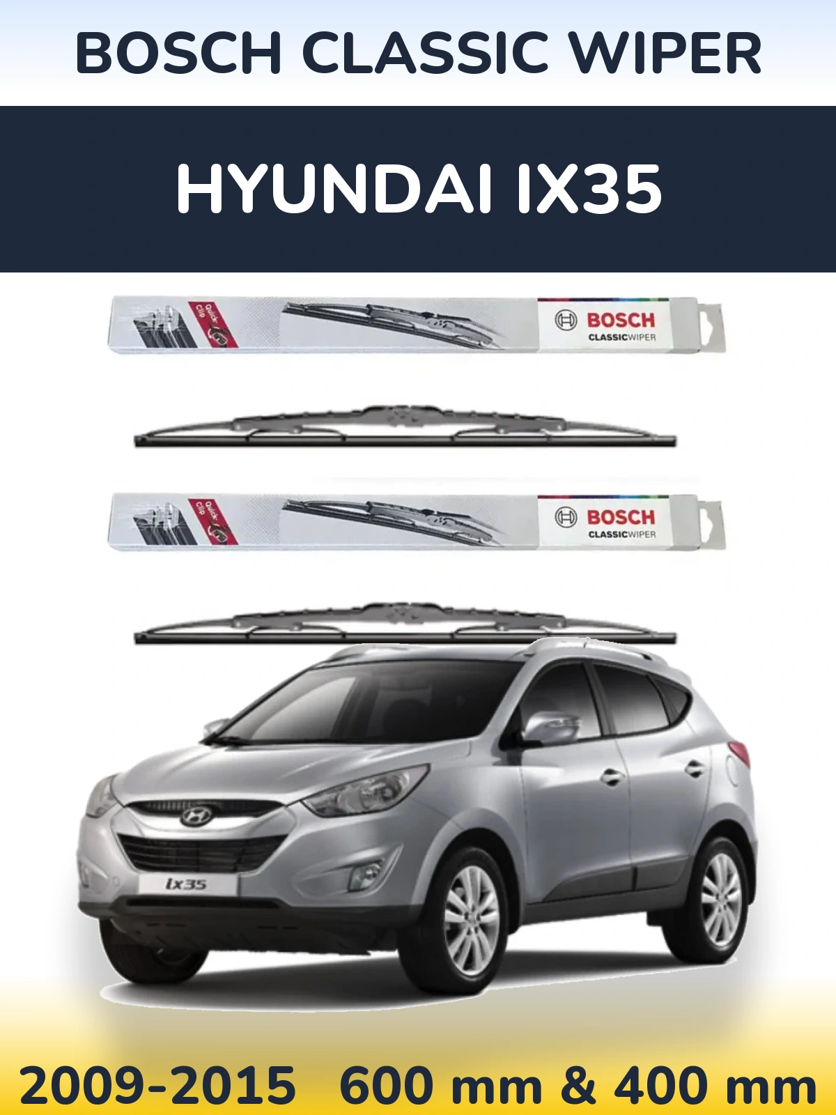 Komplet przednich wycieraczek BOSCH Classic Wiper 600 & 400 mm do Hyundai ix35 2009-2015