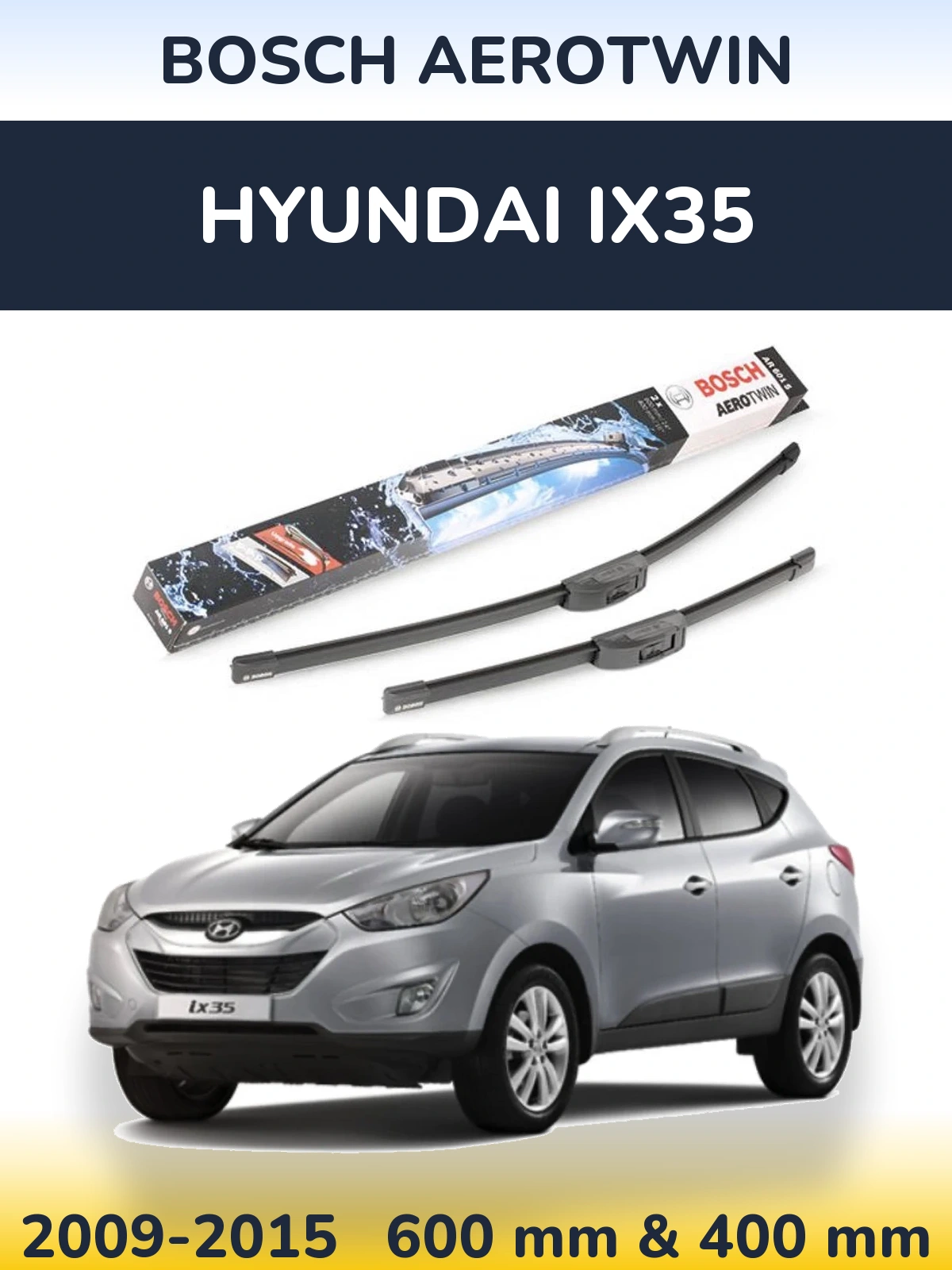 Комплект передніх щіток BOSCH AeroTwin 600 & 400 мм для Hyundai ix35 2009-2015