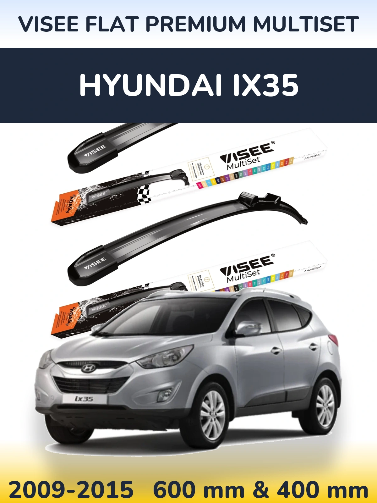 Комплект передніх щіток VISEE FLAT PREMIUM MultiSet 600 & 400 мм для Hyundai ix35 2009-2015