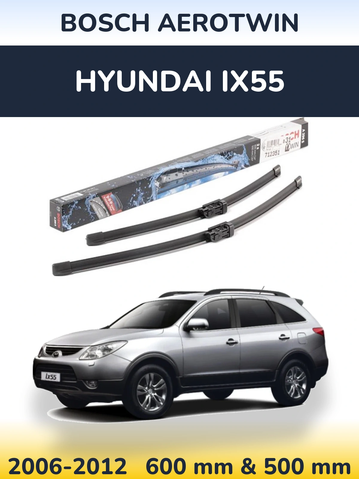 Комплект передних дворников BOSCH AeroTwin 600 & 500 мм для Hyundai ix55 2006-2012