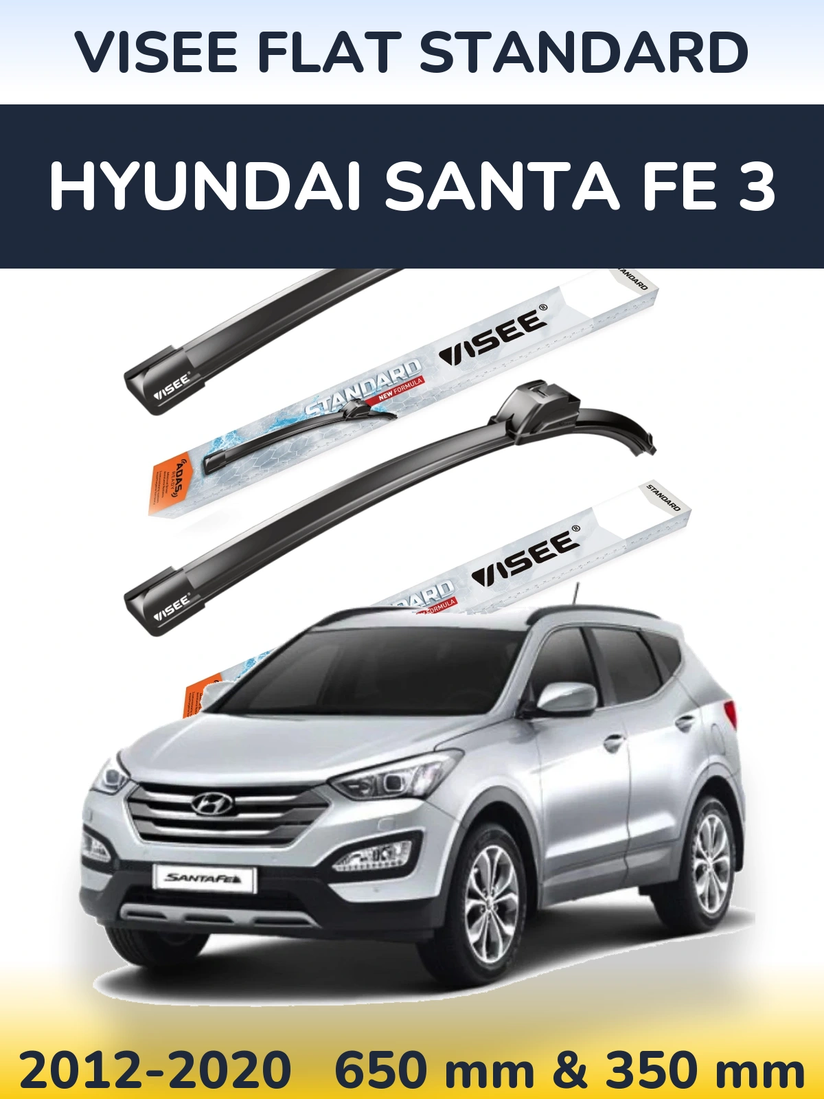 Komplet przednich wycieraczek VISEE FLAT STANDARD 650 & 350 mm do Hyundai Santa Fe 3 2012-2020