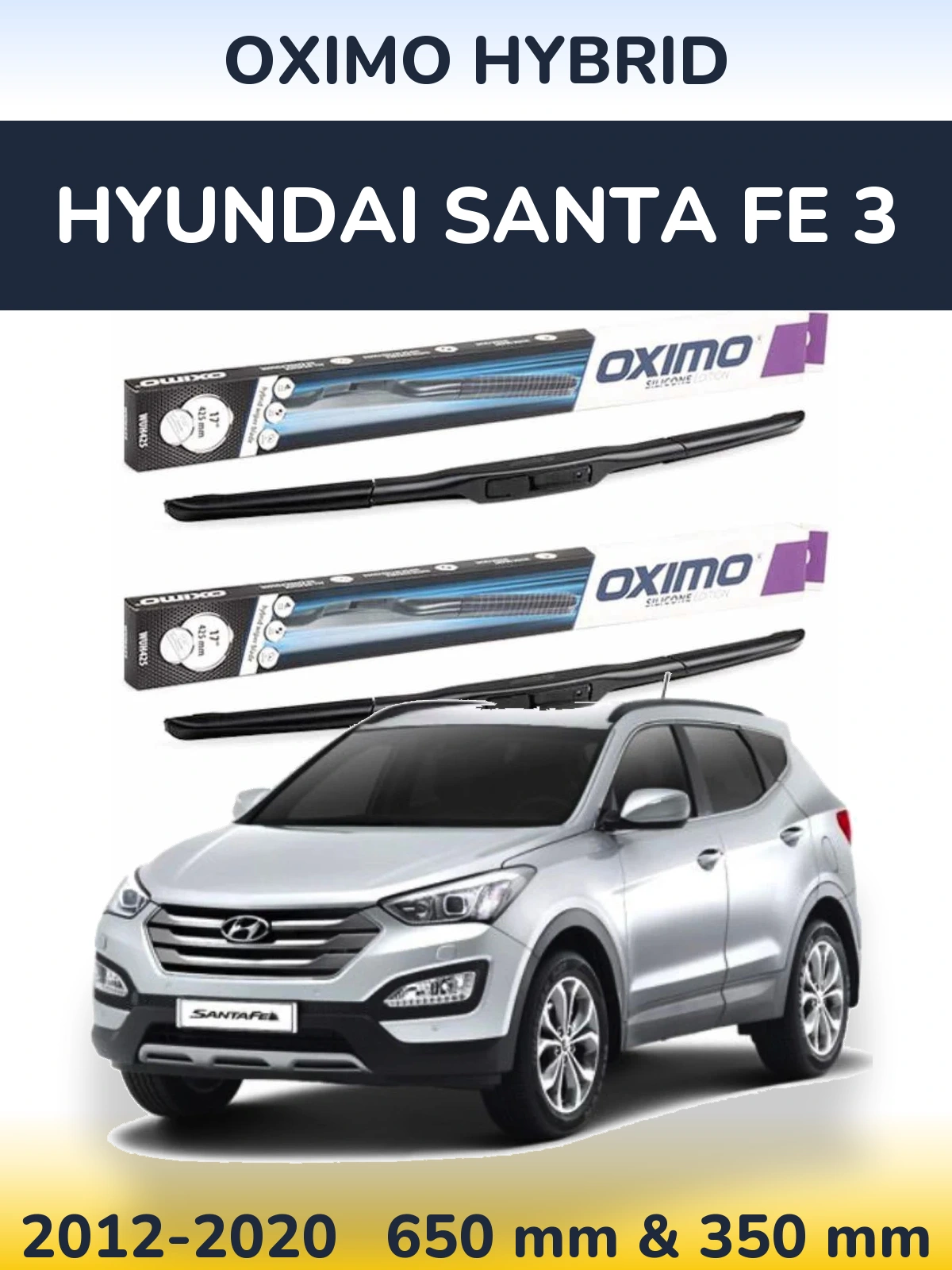 Front wiper blade set Oximo Hybrid 650 & 350 mm for Hyundai Santa Fe 3 2012-2020