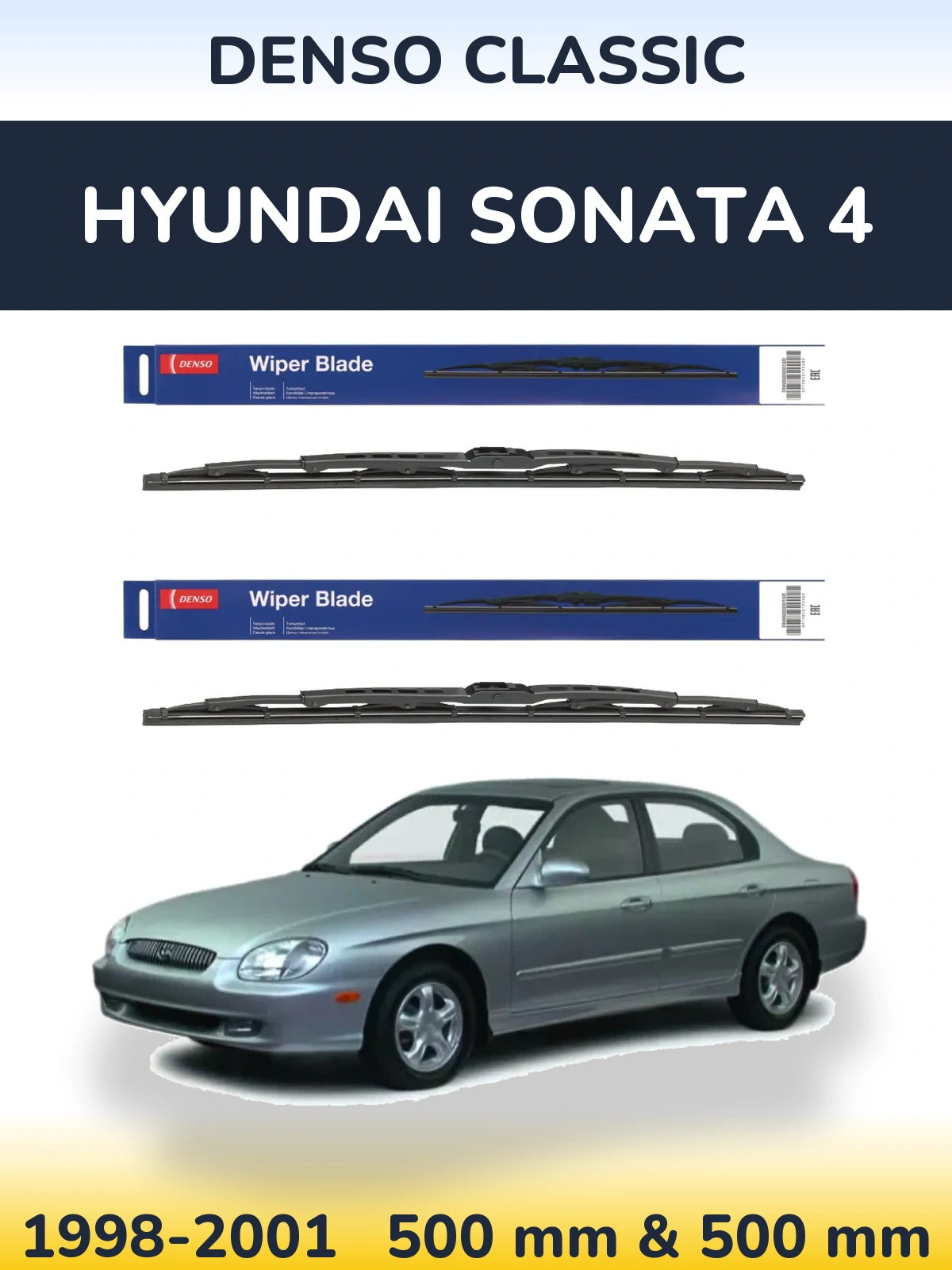 Front wiper blade set Denso Classic 500 & 500 mm for Hyundai Sonata 4 1998-2001