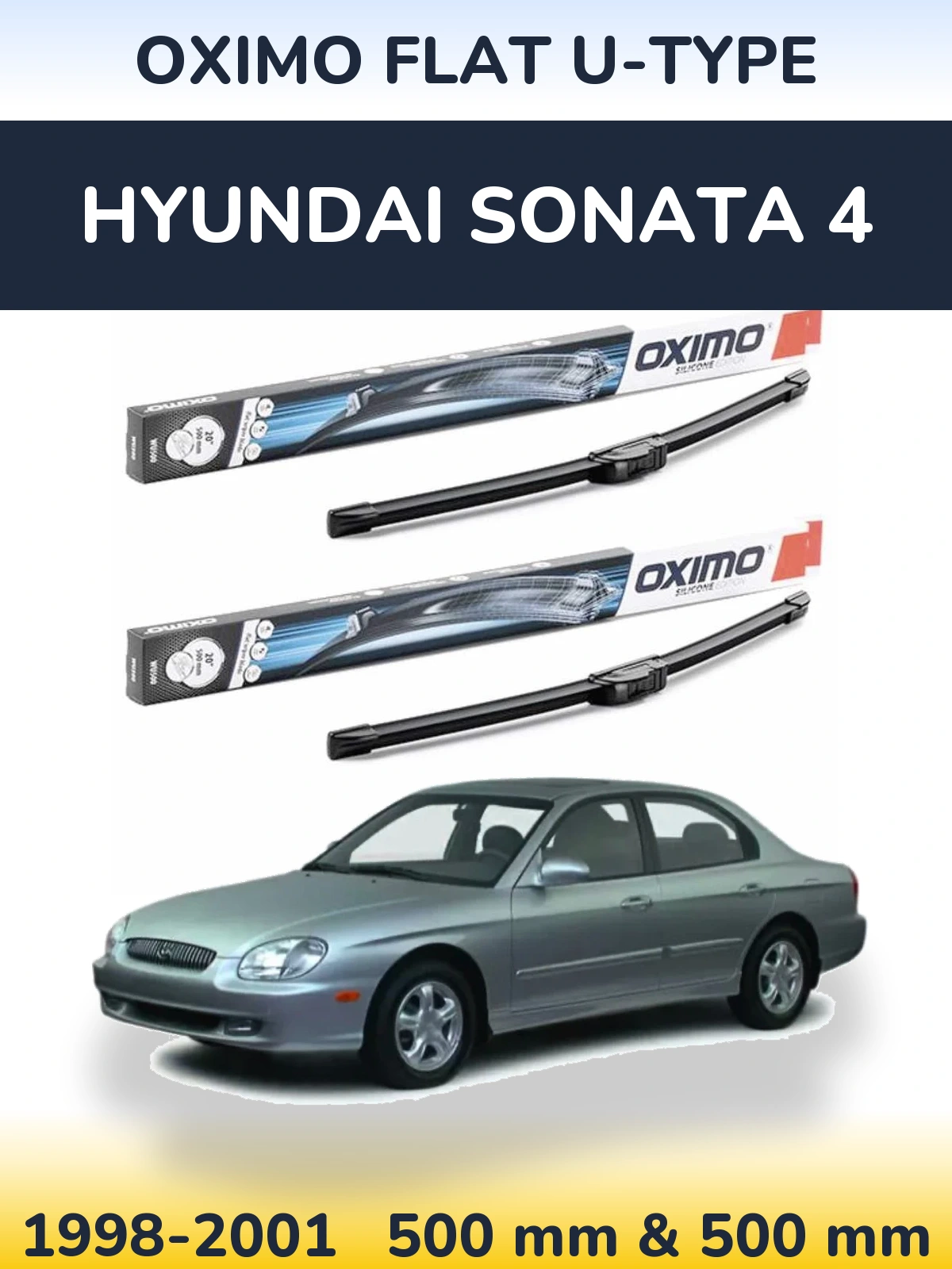 Front wiper blade set Oximo Flat U-type 500 & 500 мм for Hyundai Sonata 4 1998-2001