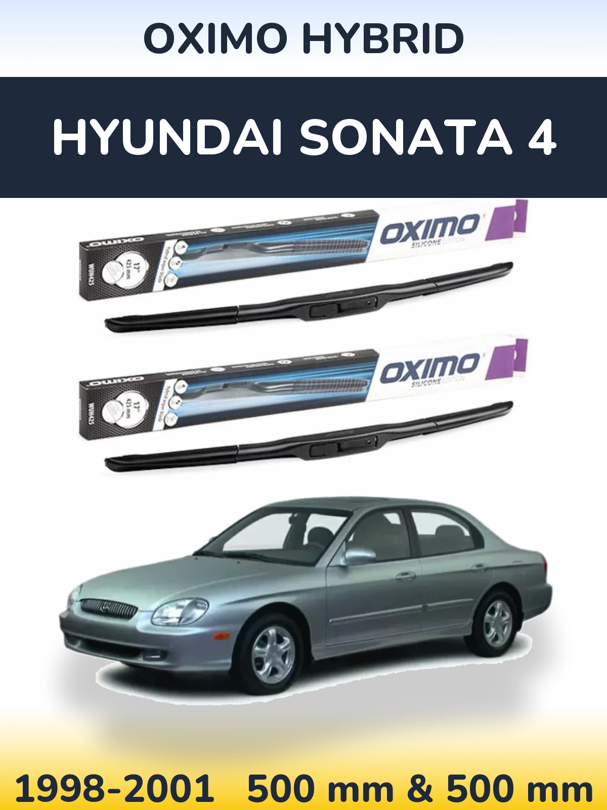 Front wiper blade set Oximo Hybrid 500 & 500 мм for Hyundai Sonata 4 1998-2001