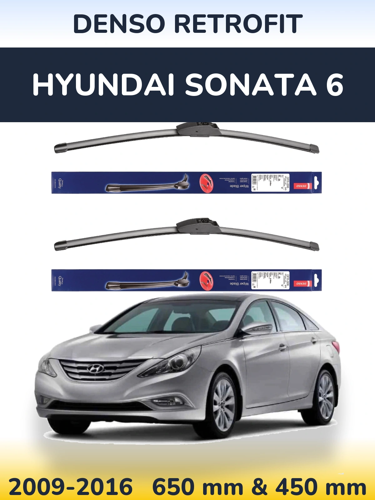 Front wiper blade set Denso Retrofit 650 & 450 мм for Hyundai Sonata 6 2009-2016