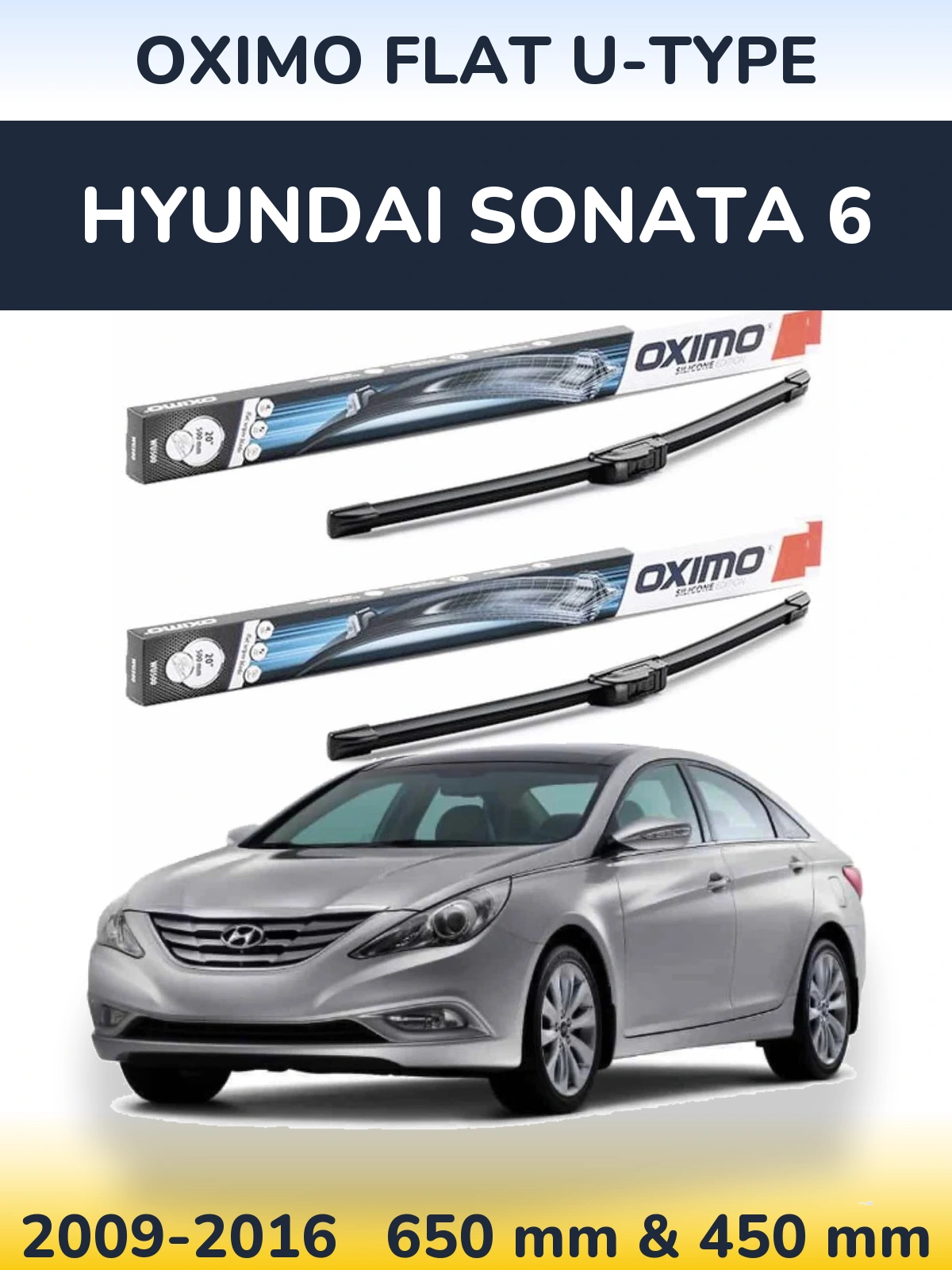 Komplet przednich wycieraczek Oximo Flat U-type 650 & 450 mm do Hyundai Sonata 6 2009-2016