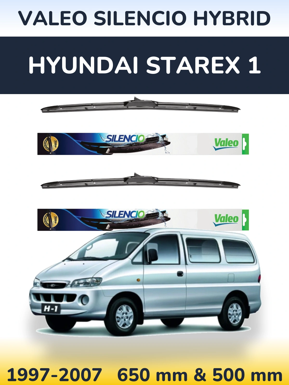Комплект передніх щіток Valeo Silencio Hybrid 650 & 500 мм для Hyundai Starex 1 1997-2007