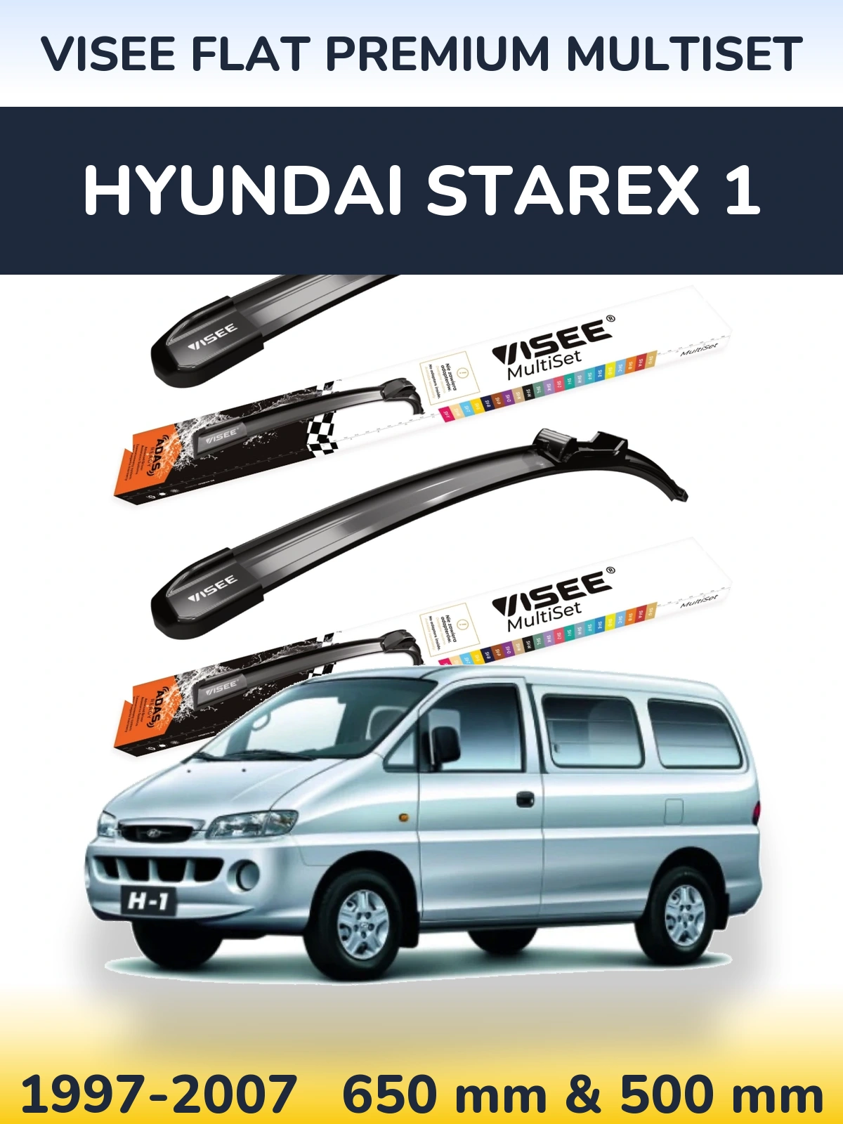 Front wiper blade set VISEE FLAT PREMIUM MultiSet 650 & 500 мм for Hyundai Starex 1 1997-2007