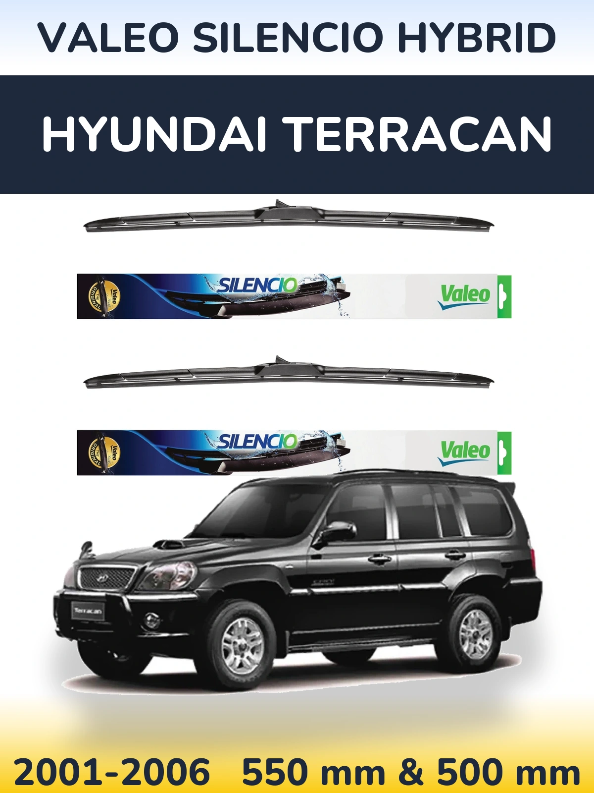 Front wiper blade set Valeo Silencio Hybrid 550 & 500 мм for Hyundai Terracan 2001-2006