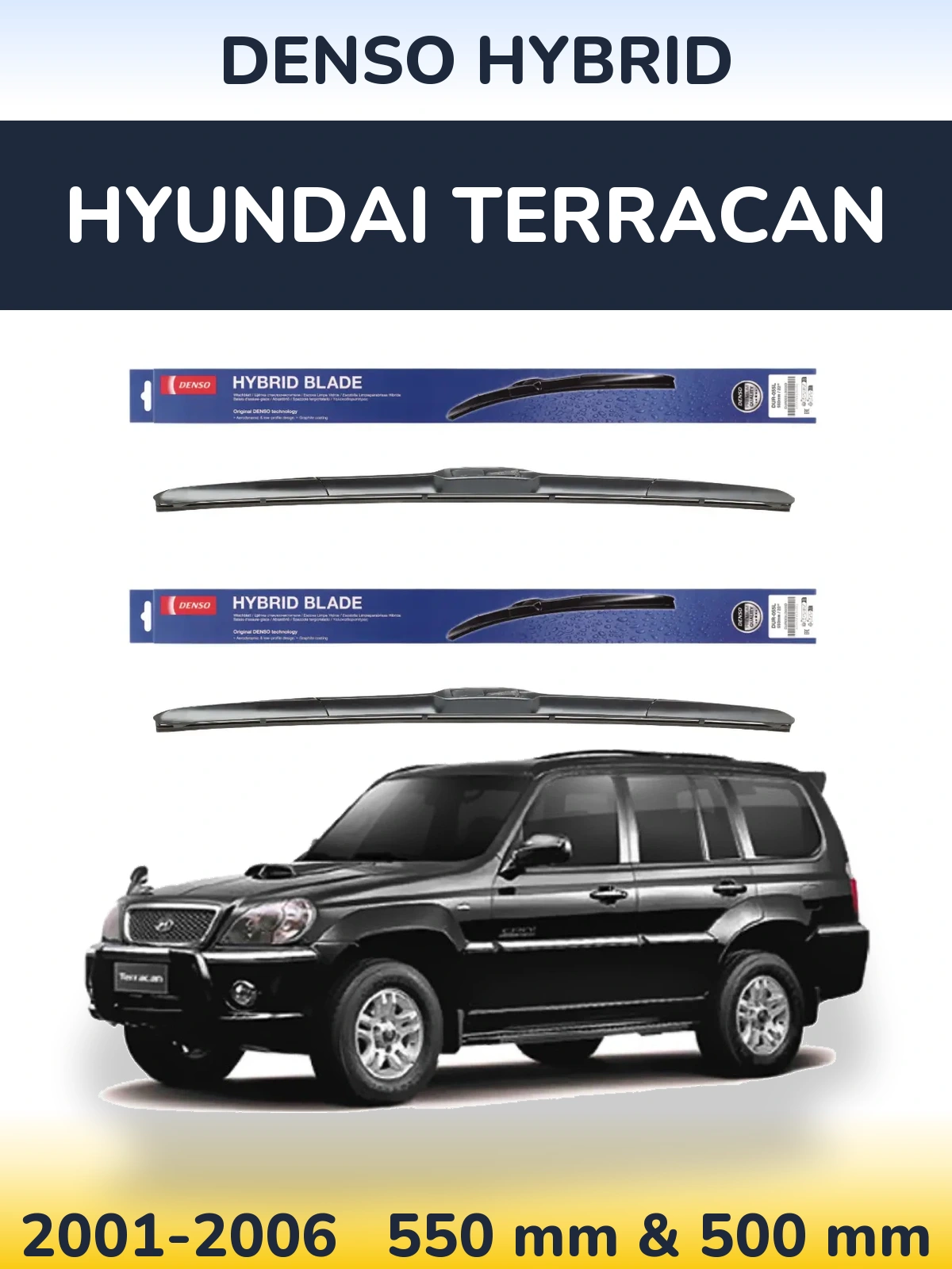 Front wiper blade set Denso Hybrid 550 & 500 мм for Hyundai Terracan 2001-2006