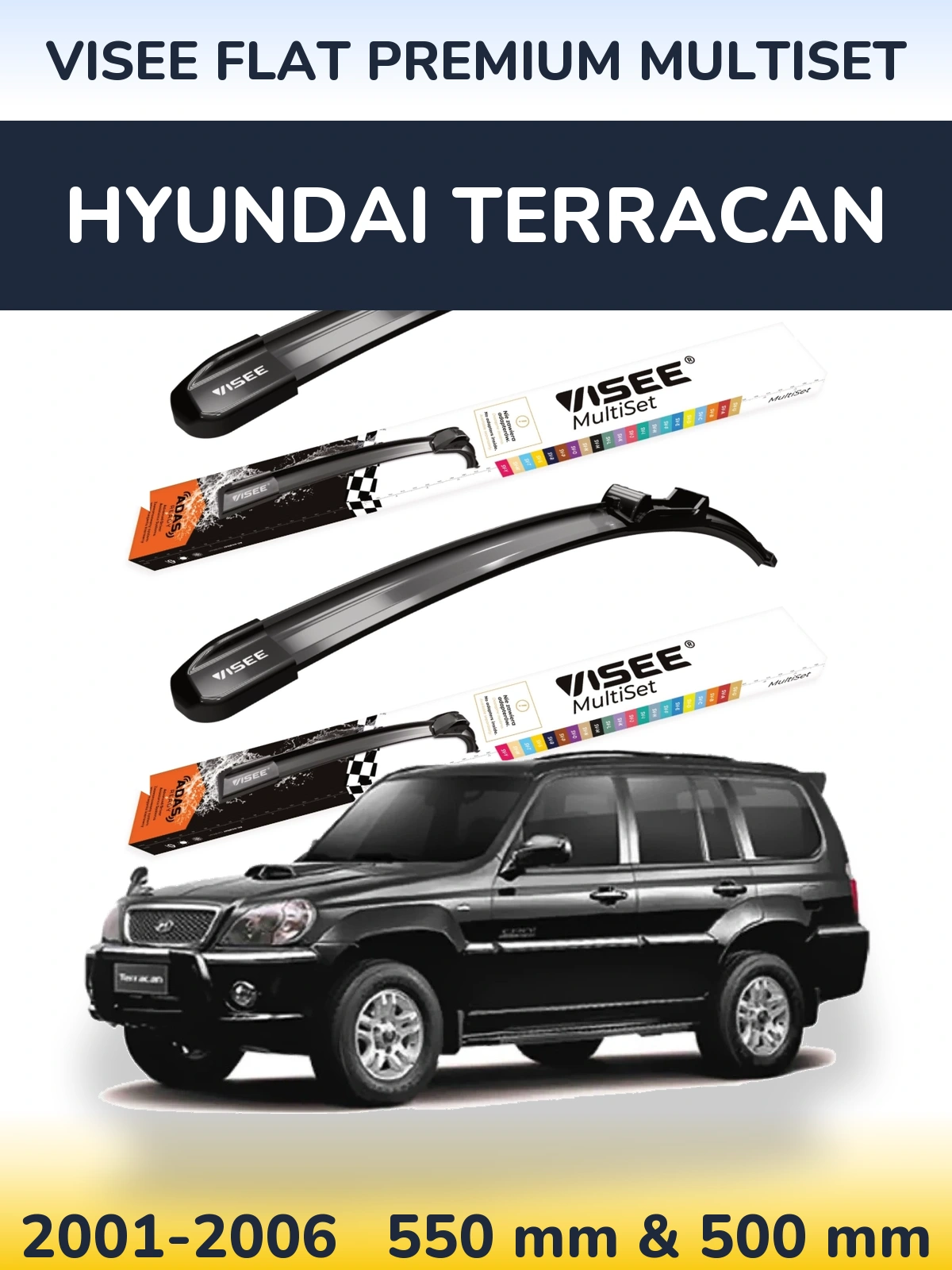 Front wiper blade set VISEE FLAT PREMIUM MultiSet 550 & 500 мм for Hyundai Terracan 2001-2006