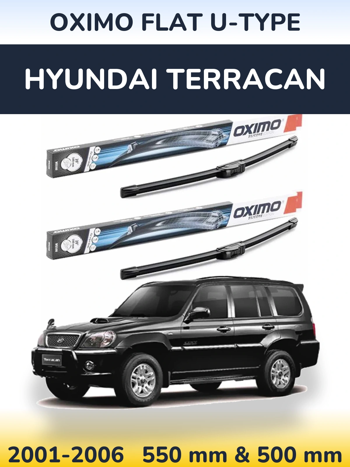 Комплект передних дворников Oximo Flat U-type 550 & 500 мм для Hyundai Terracan 2001-2006