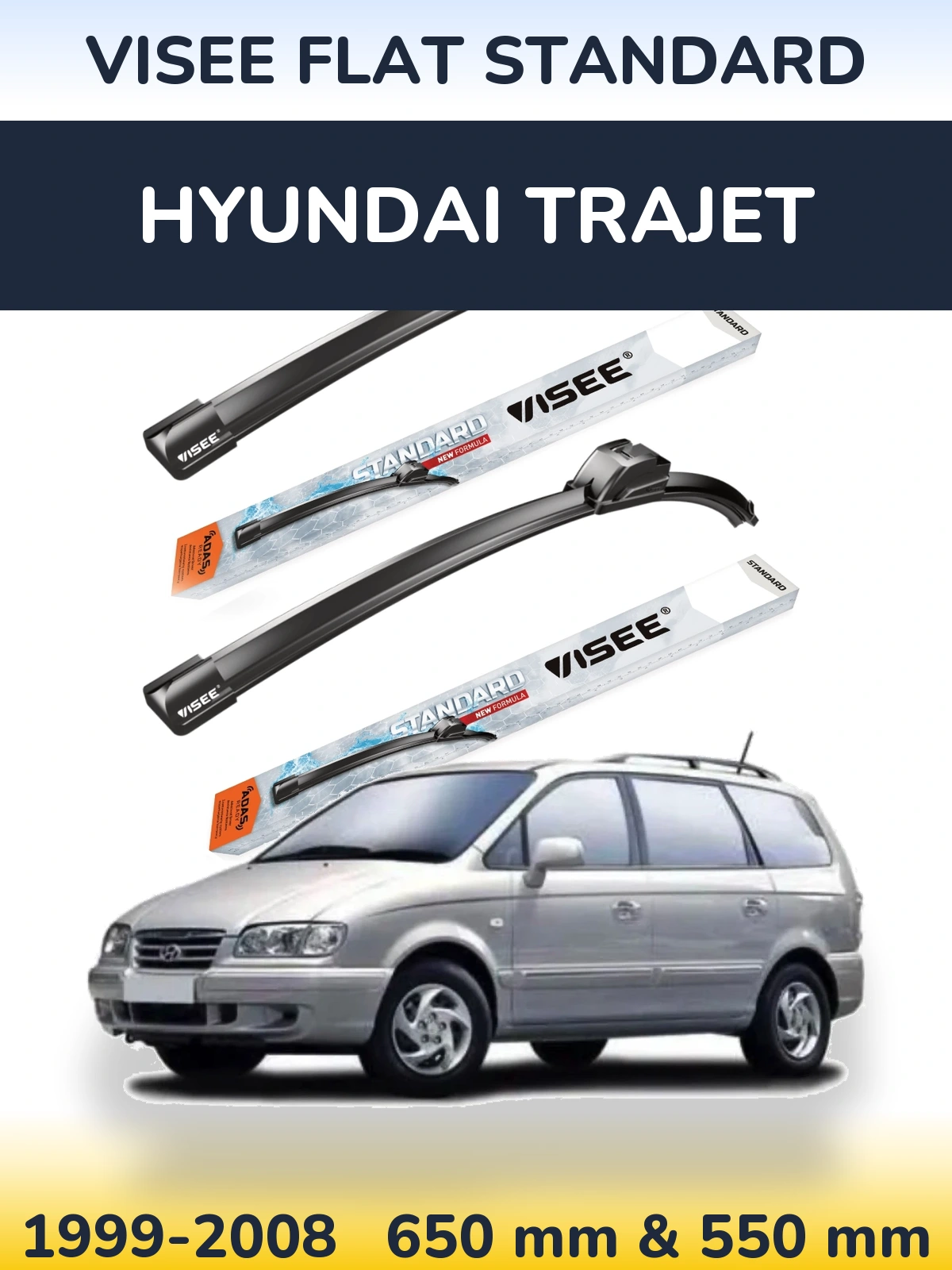 Комплект передніх щіток VISEE FLAT STANDARD 650 & 550 мм для Hyundai Trajet 1999-2008