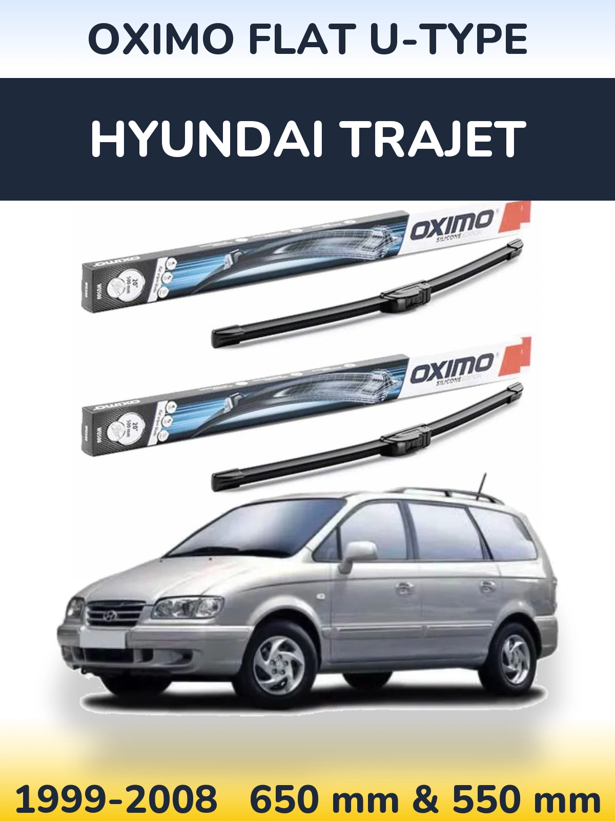 Front wiper blade set Oximo Flat U-type 650 & 550 мм for Hyundai Trajet 1999-2008