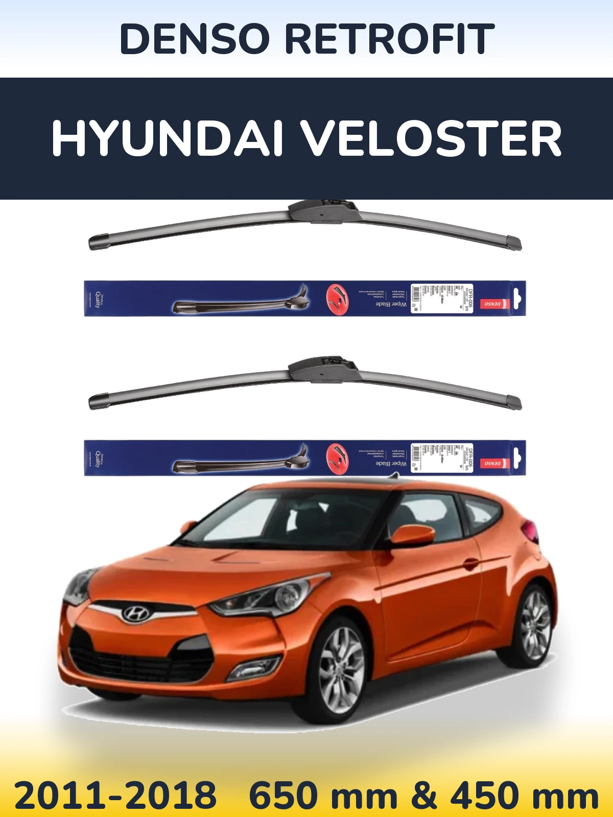 Komplet przednich wycieraczek Denso Retrofit 650 & 450 mm do Hyundai Veloster 2011-2018