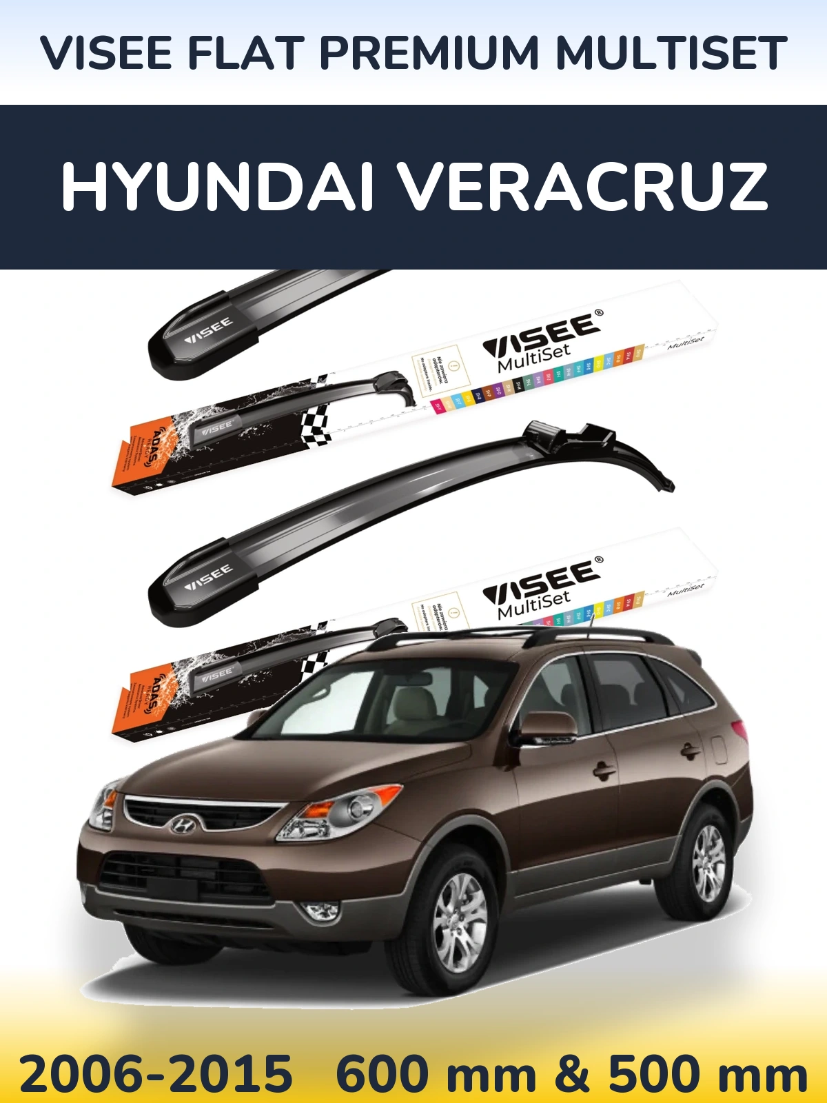 Комплект передних дворников VISEE FLAT PREMIUM MultiSet 600 & 500 мм для Hyundai Veracruz 2006-2015