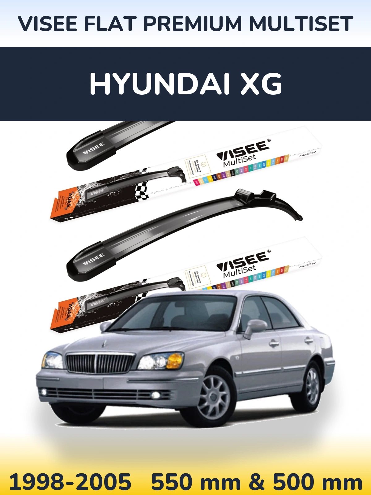 Комплект передних дворников VISEE FLAT PREMIUM MultiSet 550 & 500 мм для Hyundai XG 1998-2005