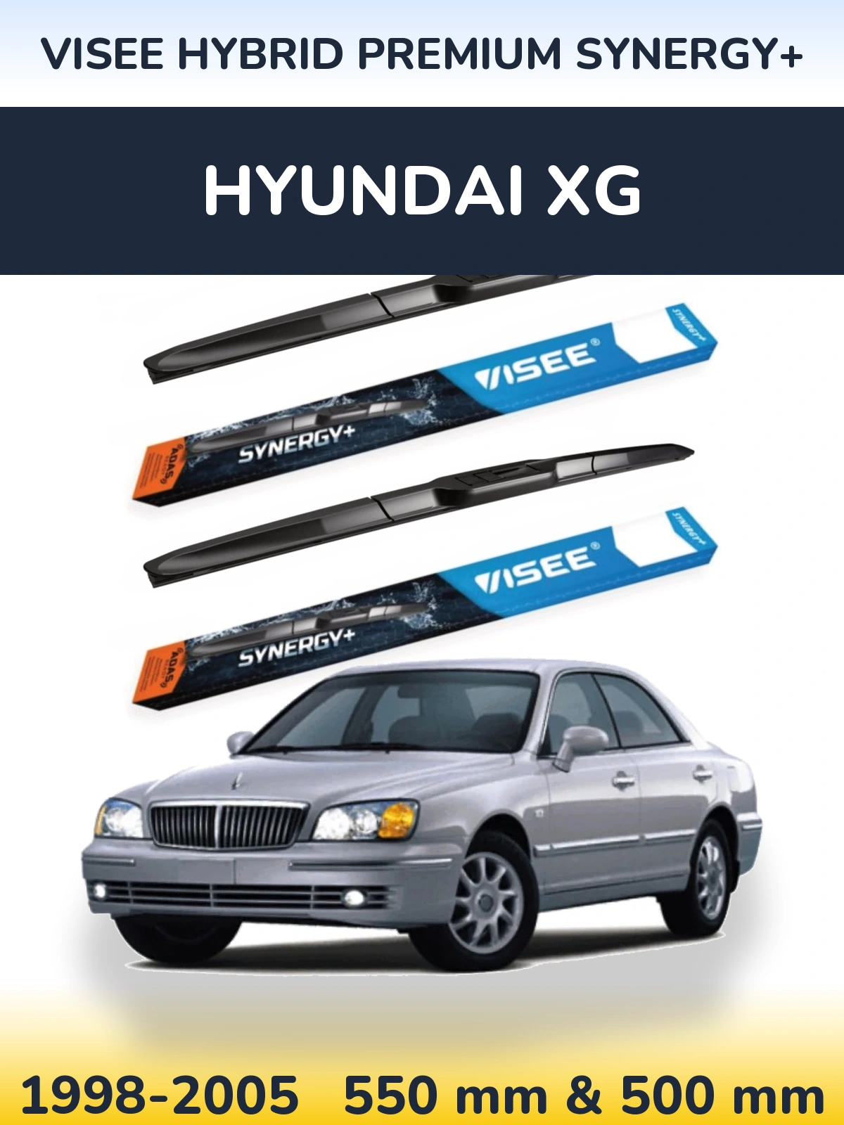 Front wiper blade set VISEE HYBRID PREMIUM SYNERGY+ 550 & 500 mm for Hyundai XG 1998-2005
