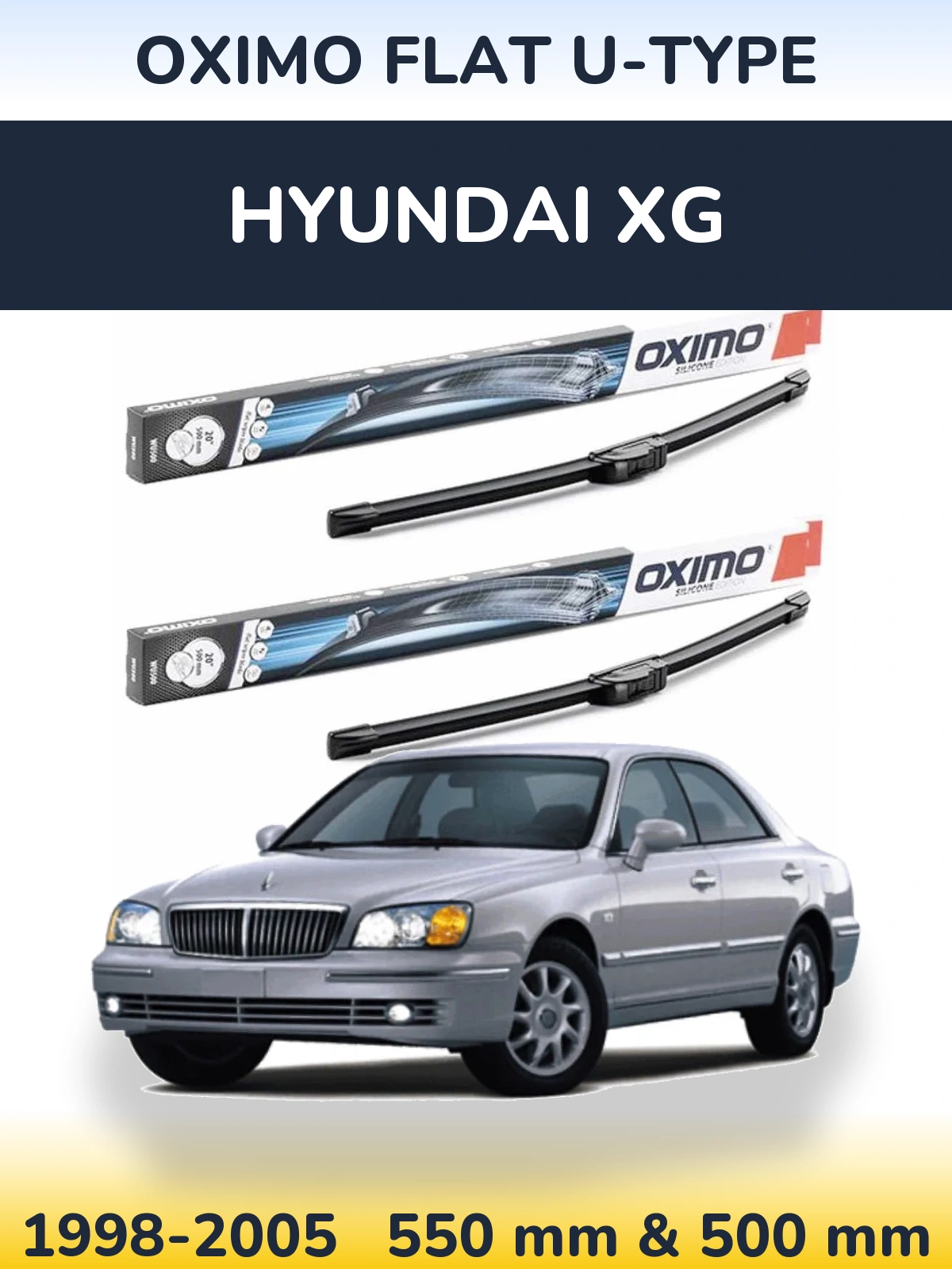 Комплект передних дворников Oximo Flat U-type 550 & 500 мм для Hyundai XG 1998-2005