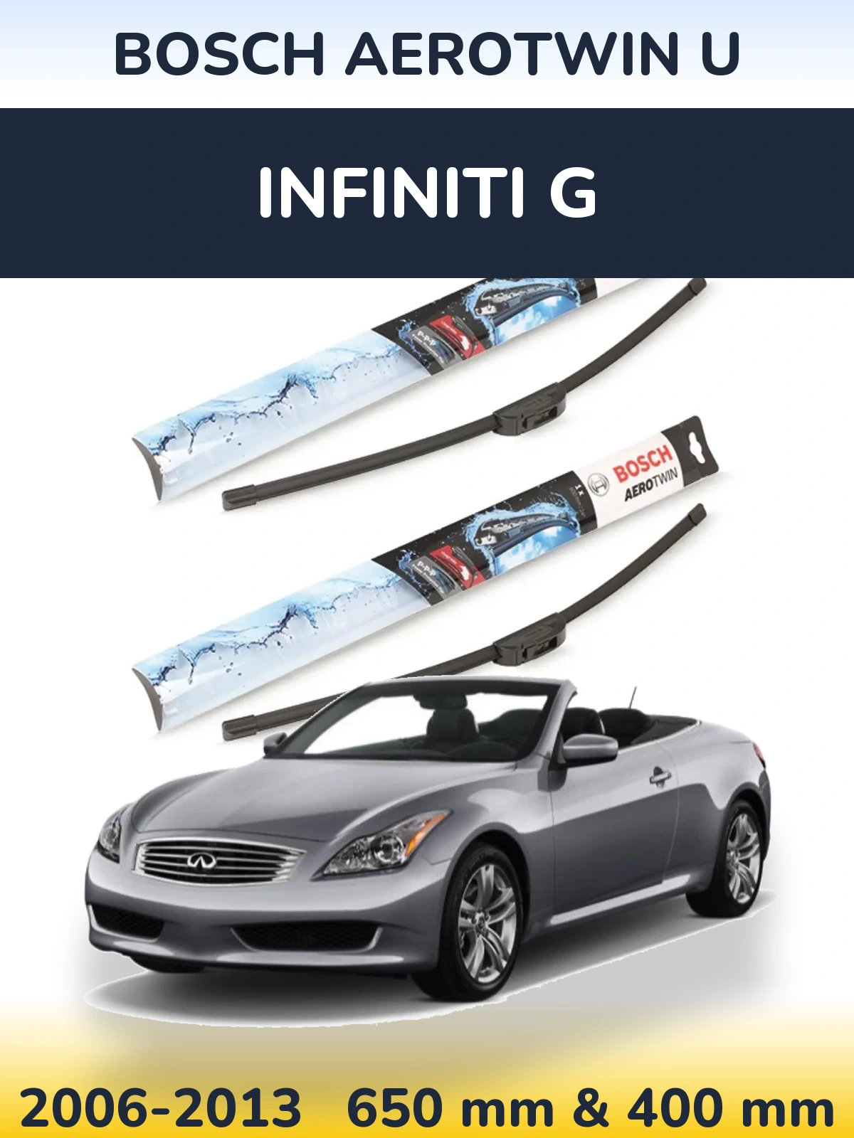Front wiper blade set BOSCH AeroTwin U 650 & 400 mm for Infiniti G 2006-2013