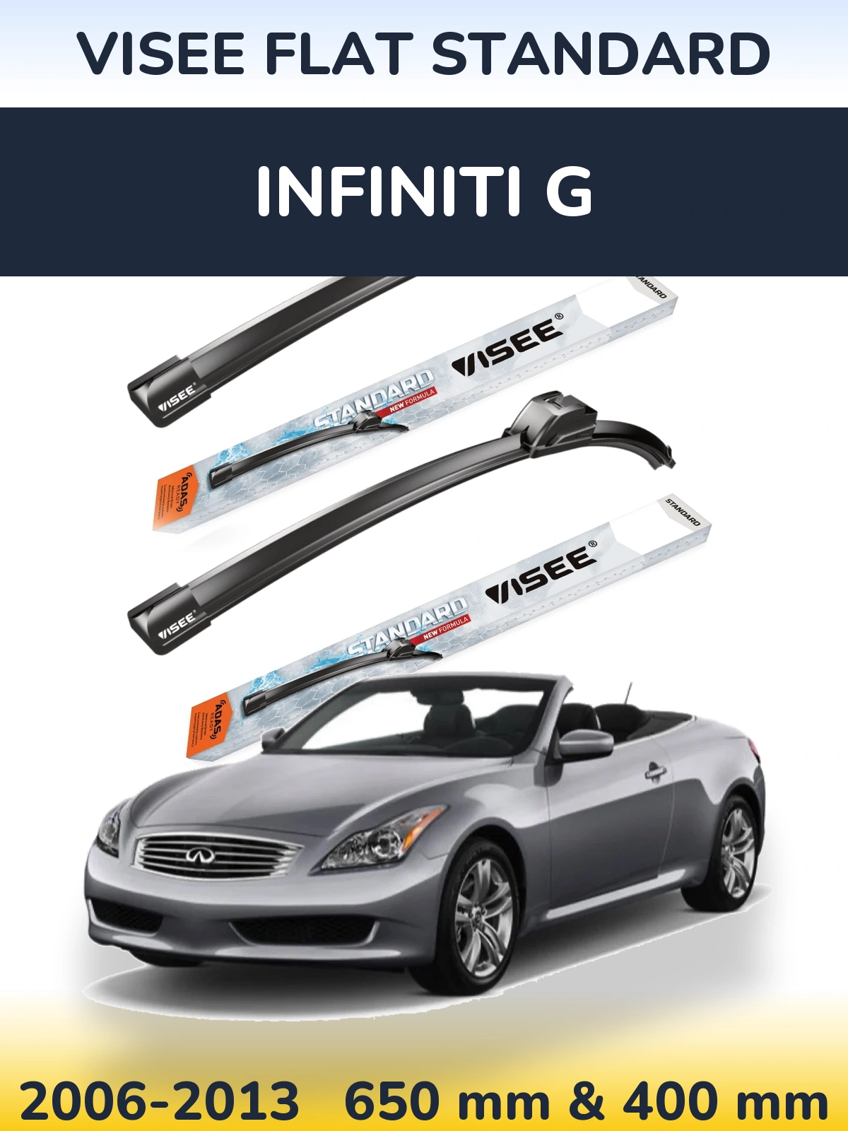 Front wiper blade set VISEE FLAT STANDARD 650 & 400 mm for Infiniti G 2006-2013