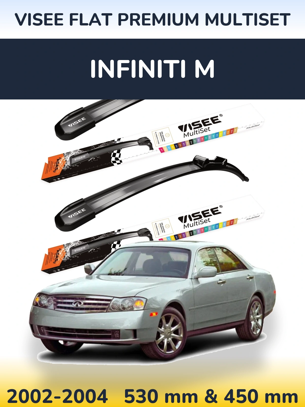Комплект передніх щіток VISEE FLAT PREMIUM MultiSet 530 & 450 мм для Infiniti M 2002-2004