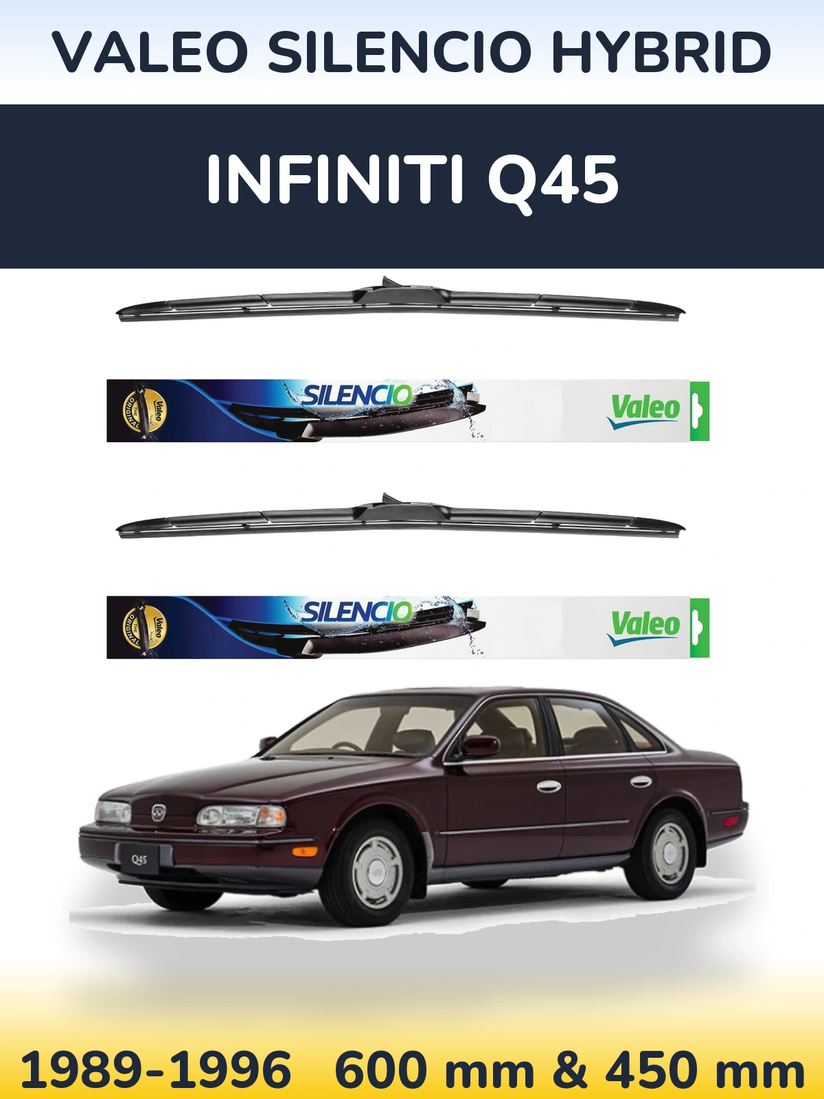 Front wiper blade set Valeo Silencio Hybrid 600 & 450 мм for Infiniti Q45 1989-1996