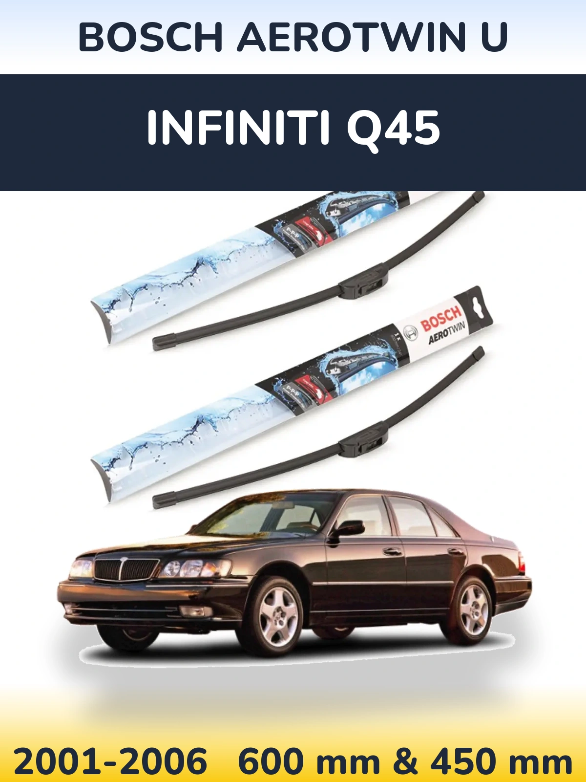 Комплект передних дворников BOSCH AeroTwin U 600 & 450 мм для Infiniti Q45 2001-2006