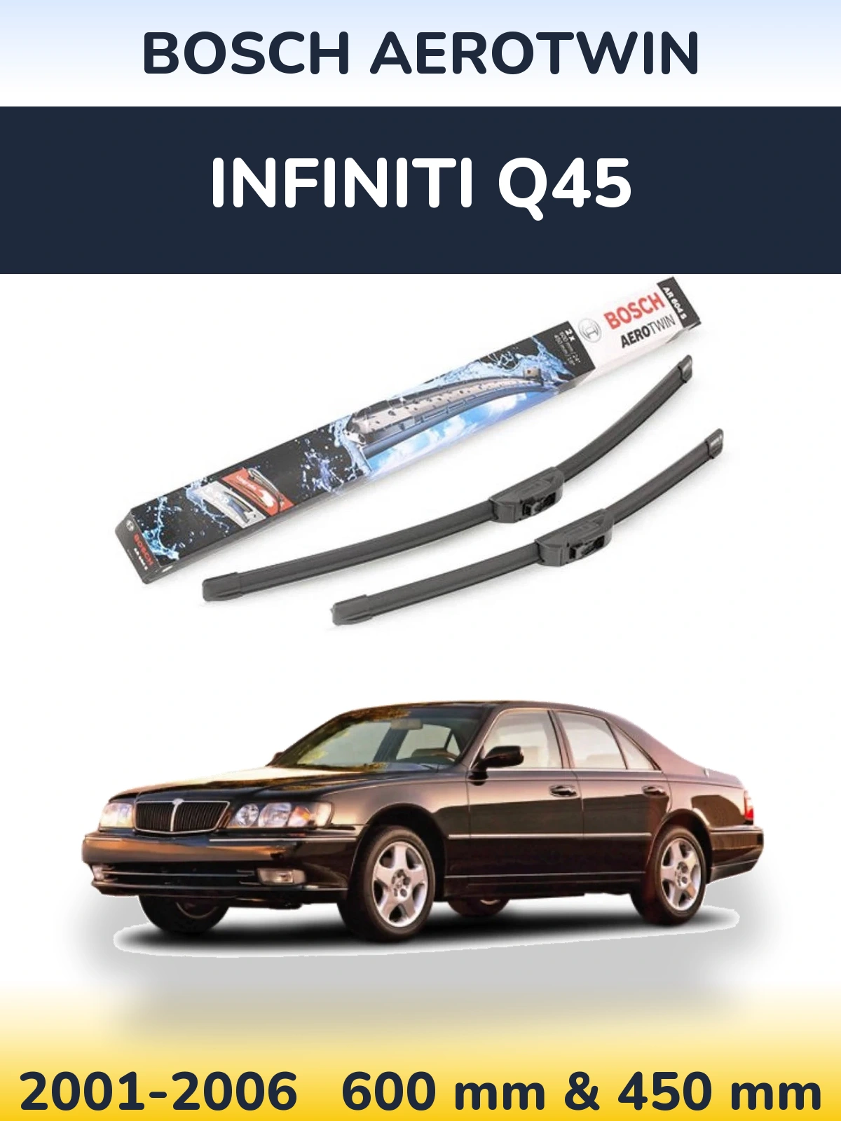 Front wiper blade set BOSCH AeroTwin 600 & 450 mm for Infiniti Q45 2001-2006