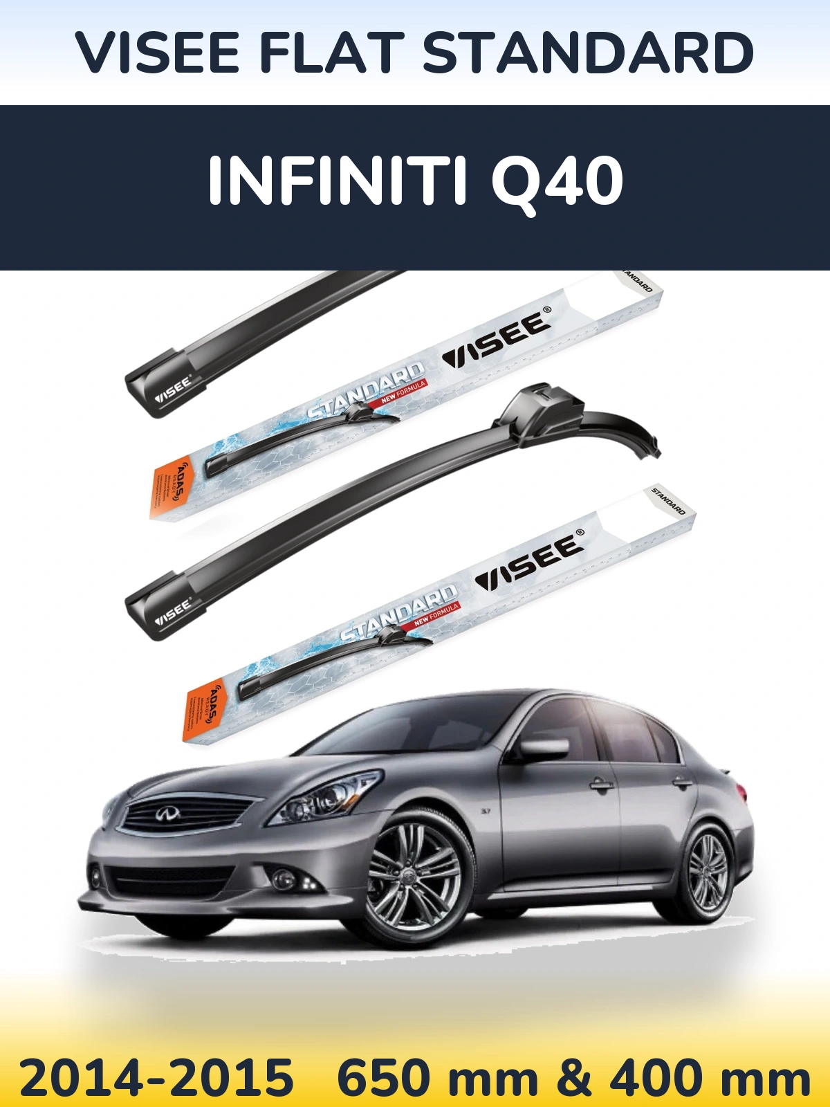 Комплект передніх щіток VISEE FLAT STANDARD 650 & 400 мм для Infiniti Q40 2014-2015