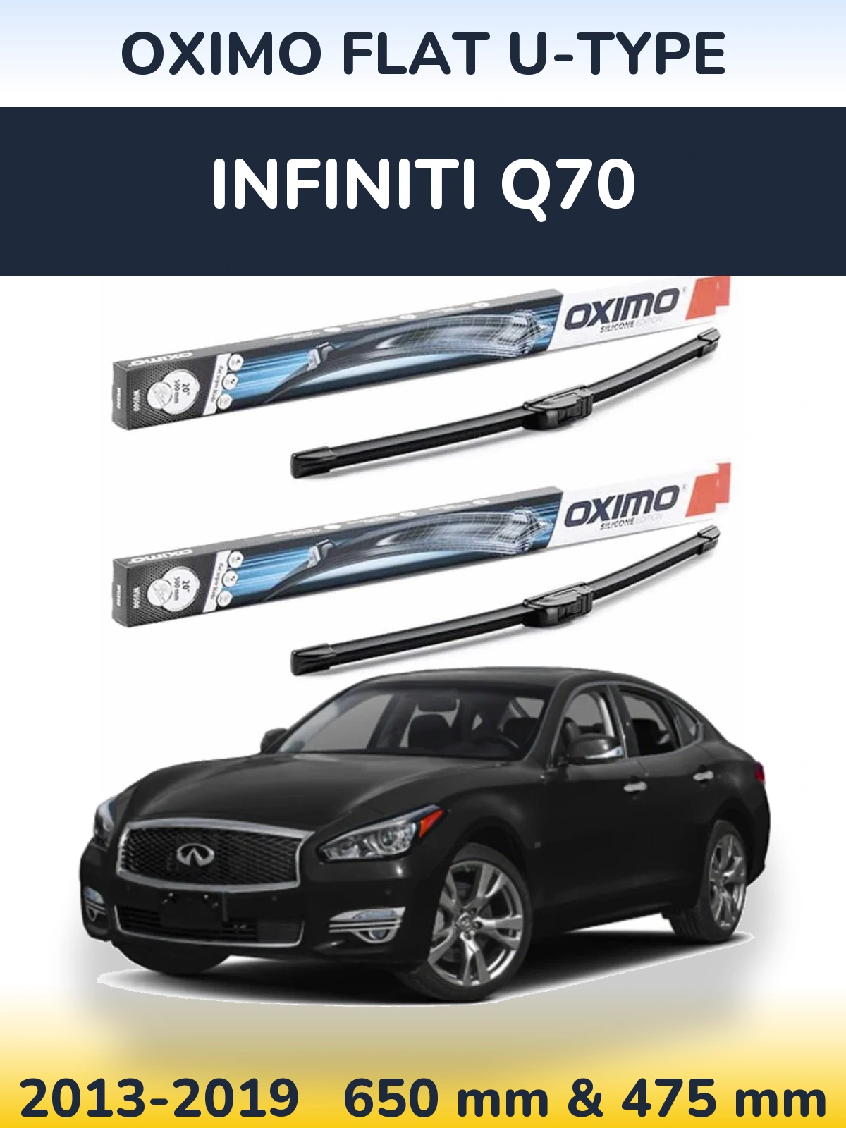 Front wiper blade set Oximo Flat U-type 650 & 475 мм for Infiniti Q70 2013-2019