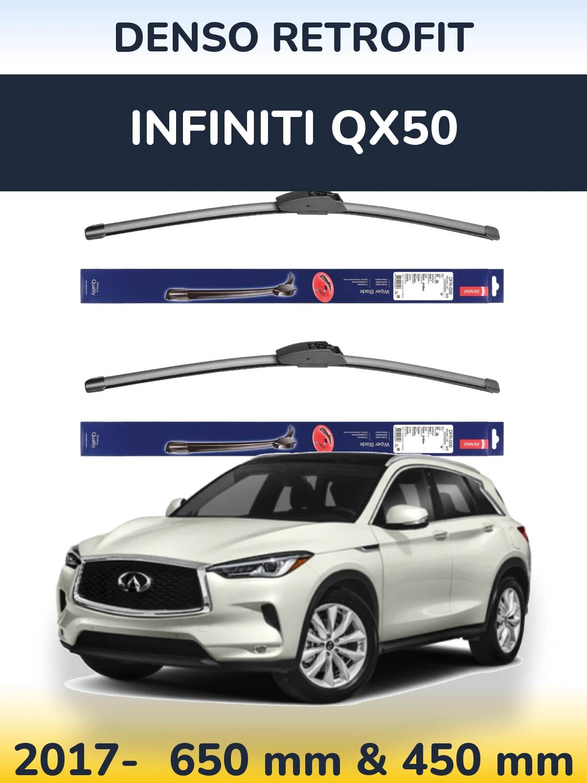 Front wiper blade set Denso Retrofit 650 & 450 мм for Infiniti QX50 2017-2026