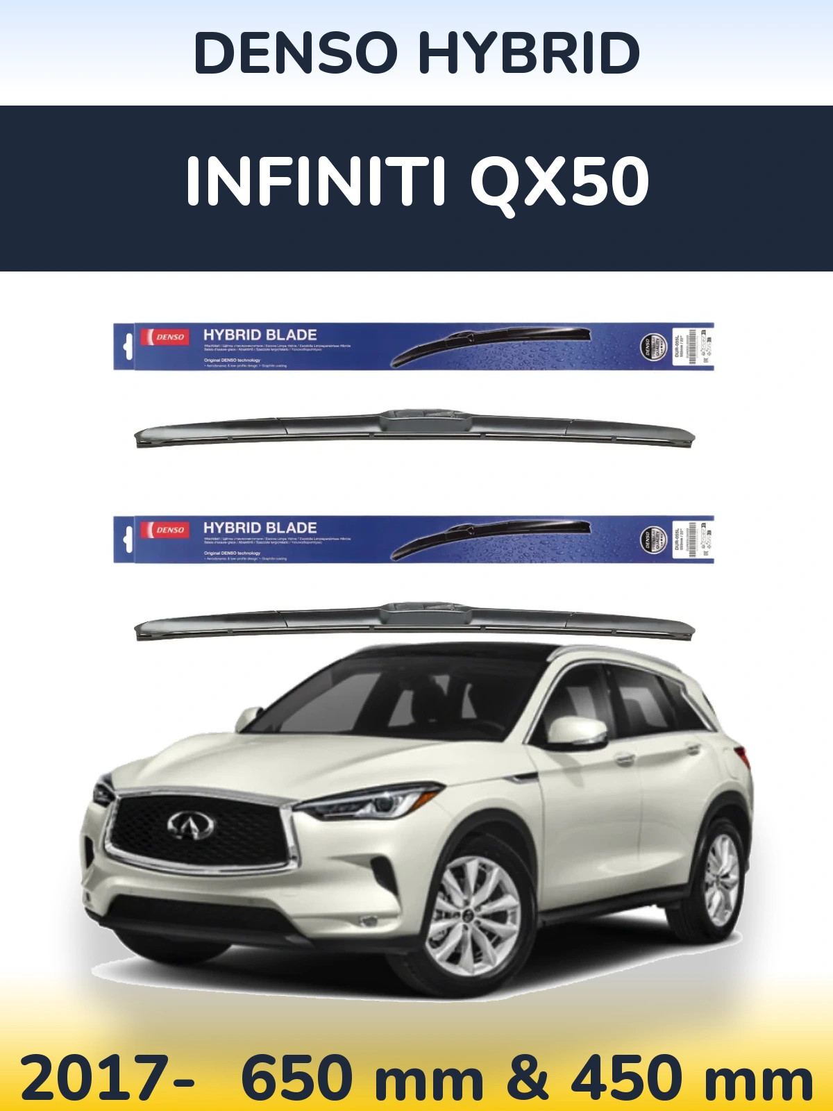 Front wiper blade set Denso Hybrid 650 & 450 mm for Infiniti QX50 2017-2026