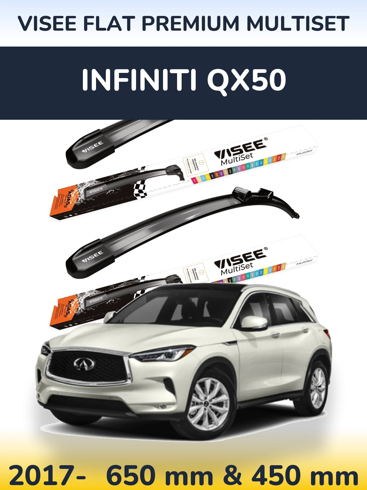 Front wiper blade set VISEE FLAT PREMIUM MultiSet 650 & 450 мм for Infiniti QX50 2017-2026