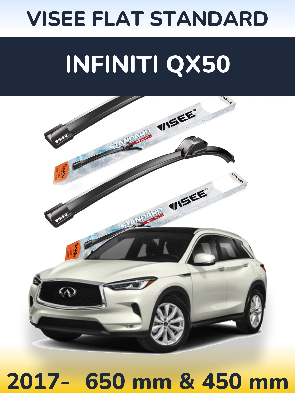 Комплект передніх щіток VISEE FLAT STANDARD 650 & 450 мм для Infiniti QX50 2017-2026