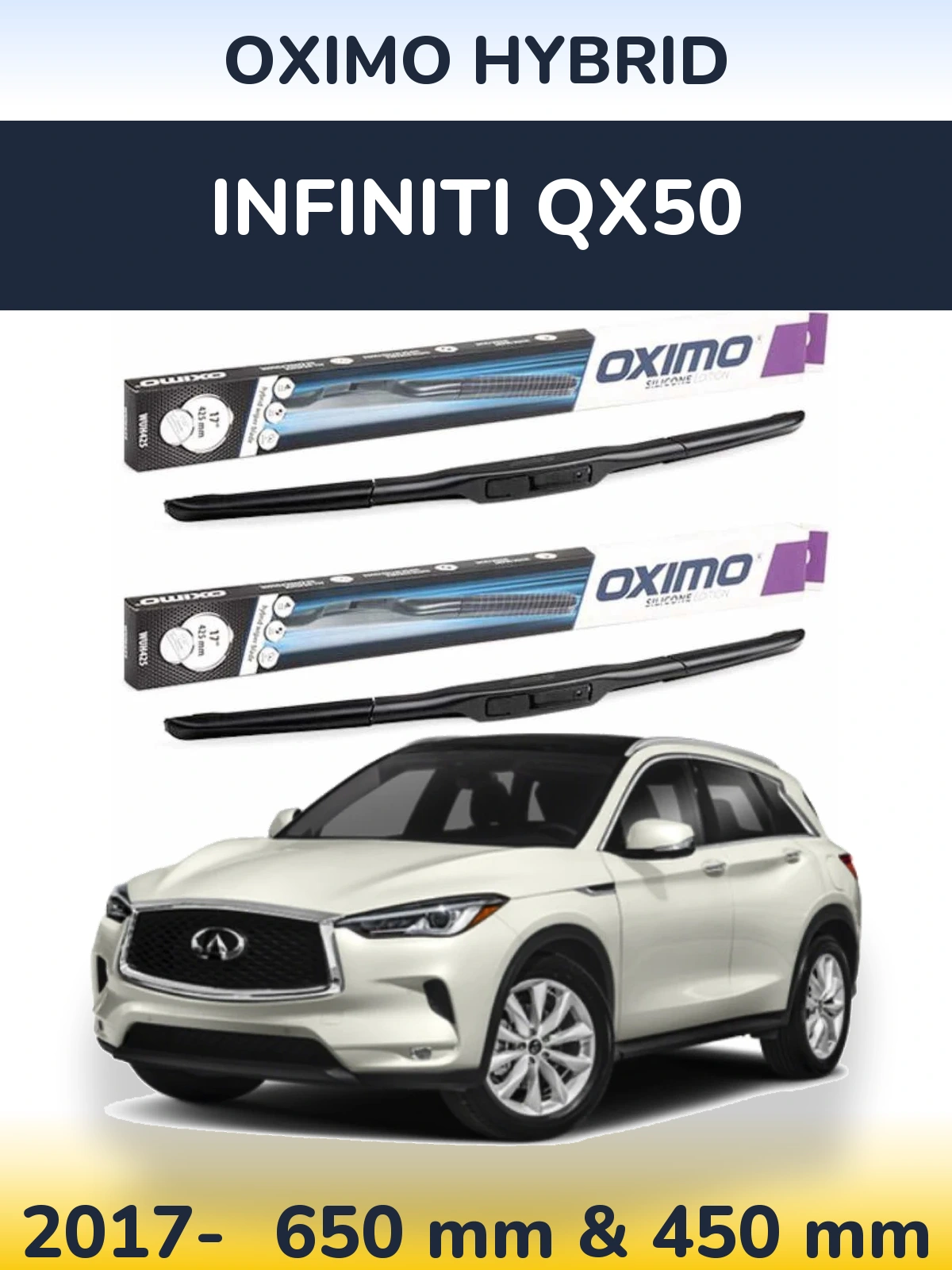 Front wiper blade set Oximo Hybrid 650 & 450 mm for Infiniti QX50 2017-2026