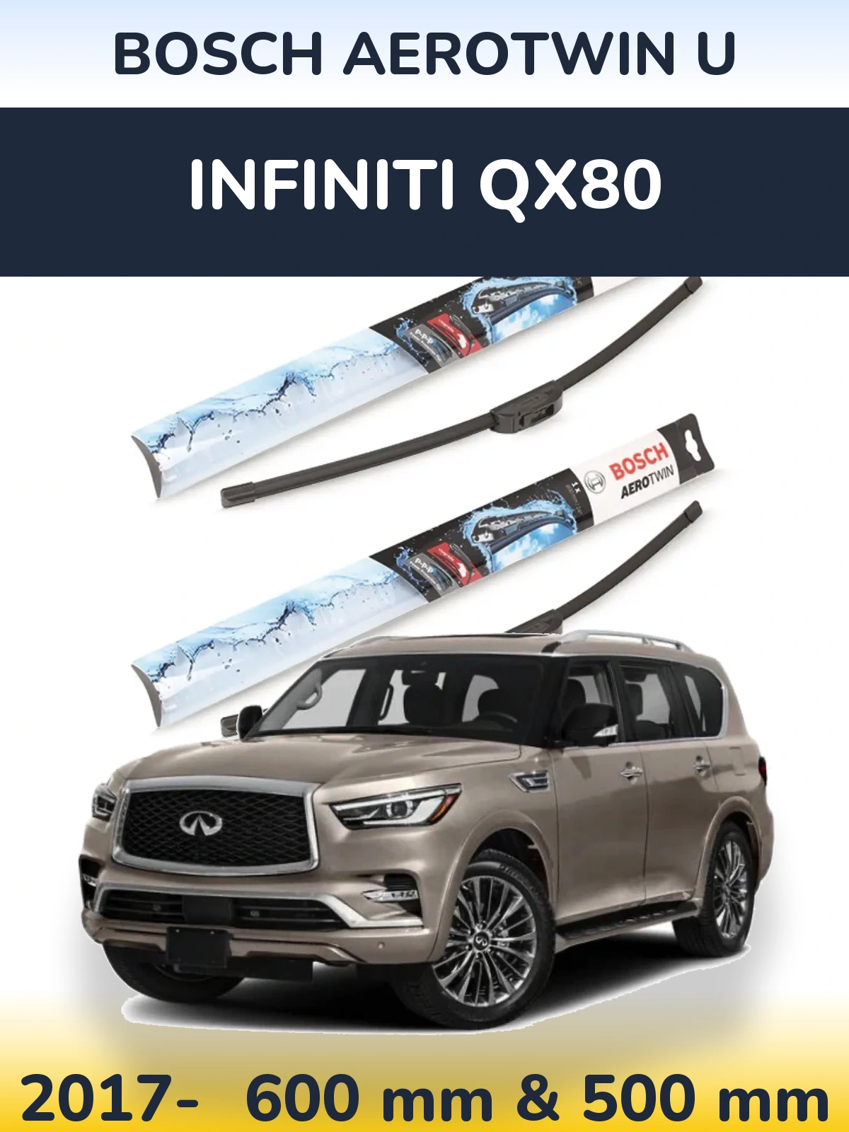Комплект передніх щіток BOSCH AeroTwin U 600 & 500 мм для Infiniti QX80 2017-2026