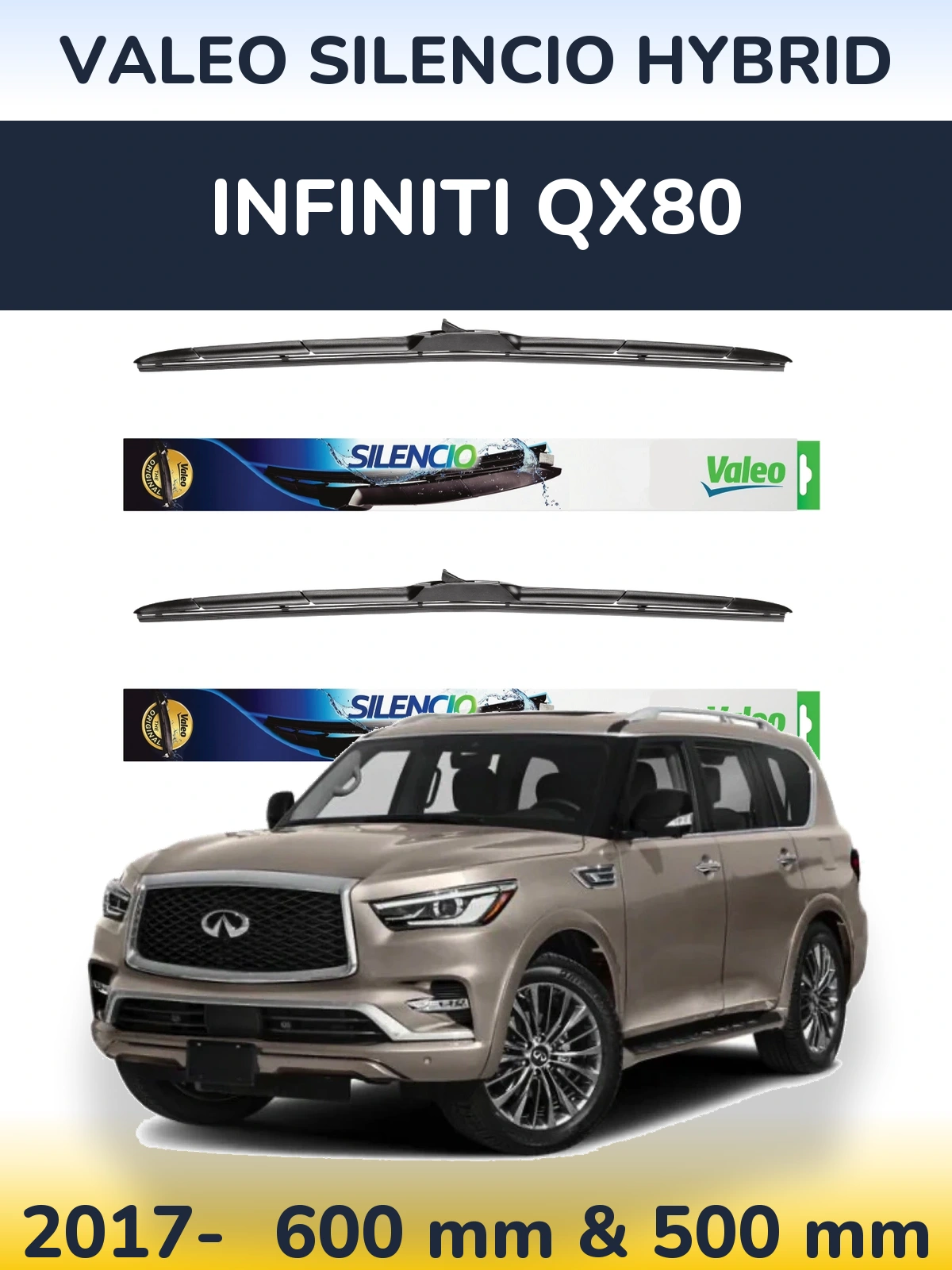 Komplet przednich wycieraczek Valeo Silencio Hybrid 600 & 500 mm do Infiniti QX80 2017-2026