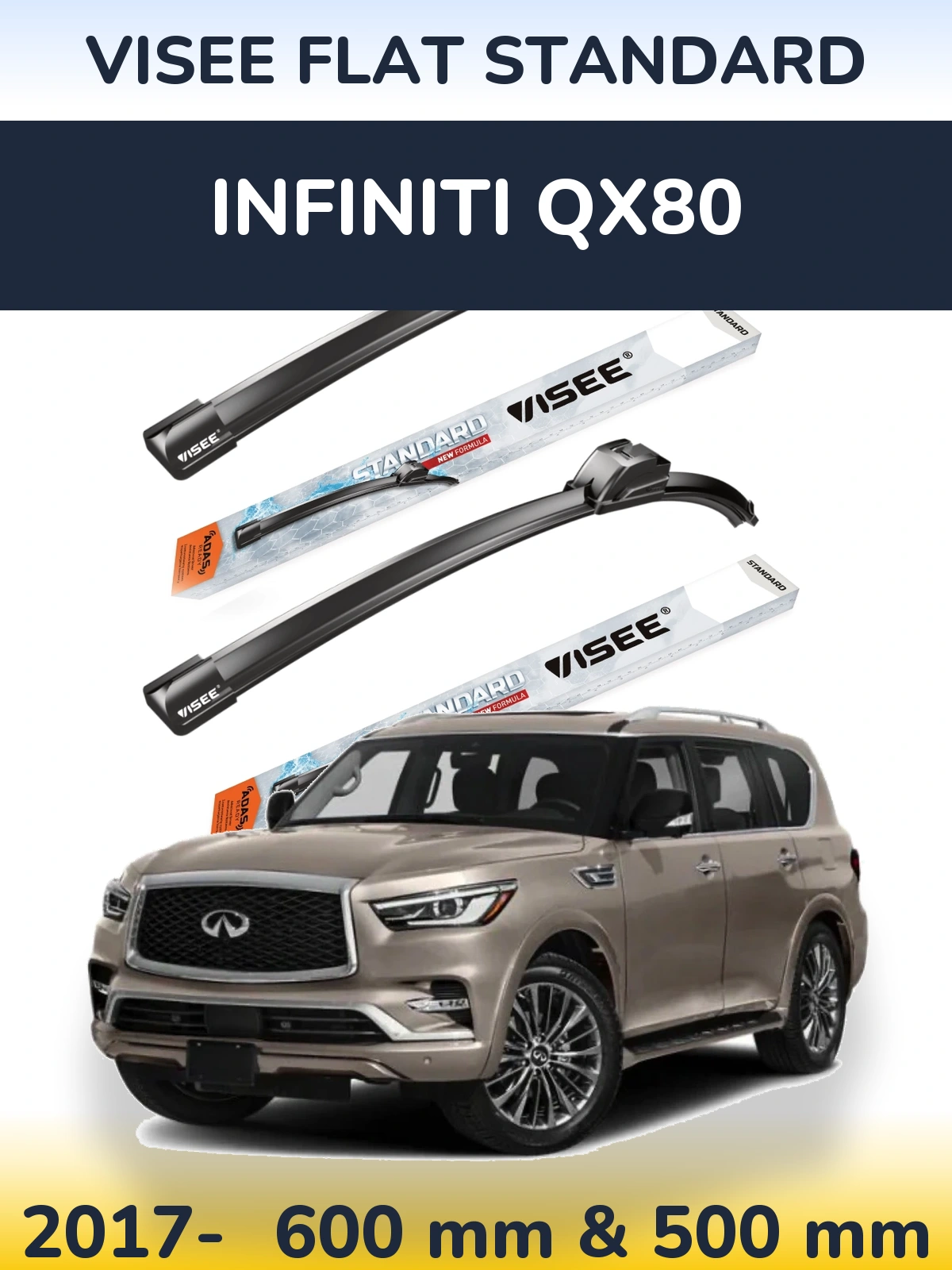 Front wiper blade set VISEE FLAT STANDARD 600 & 500 мм for Infiniti QX80 2017-2026