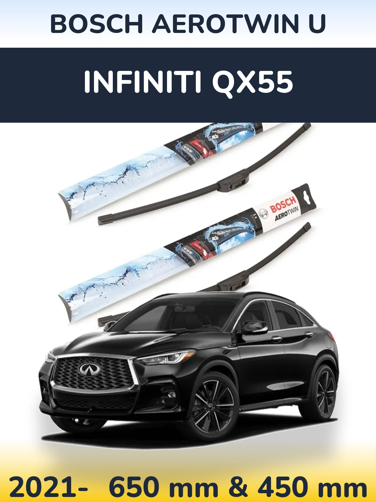 Комплект передніх щіток BOSCH AeroTwin U 650 & 450 мм для Infiniti QX55 2021-2026